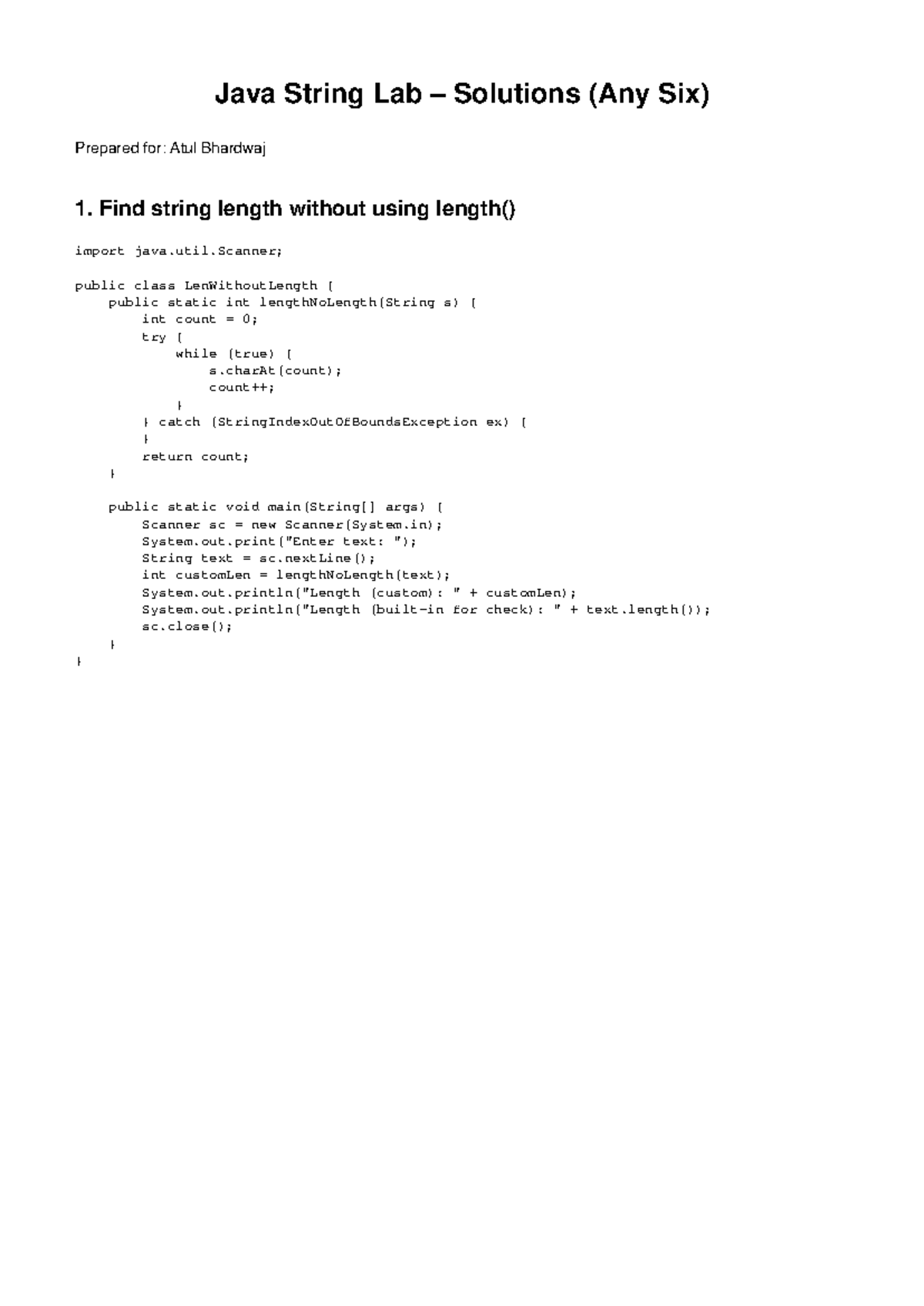 Java String Lab Solutions (Any Six) - Detailed Explanations - Studocu