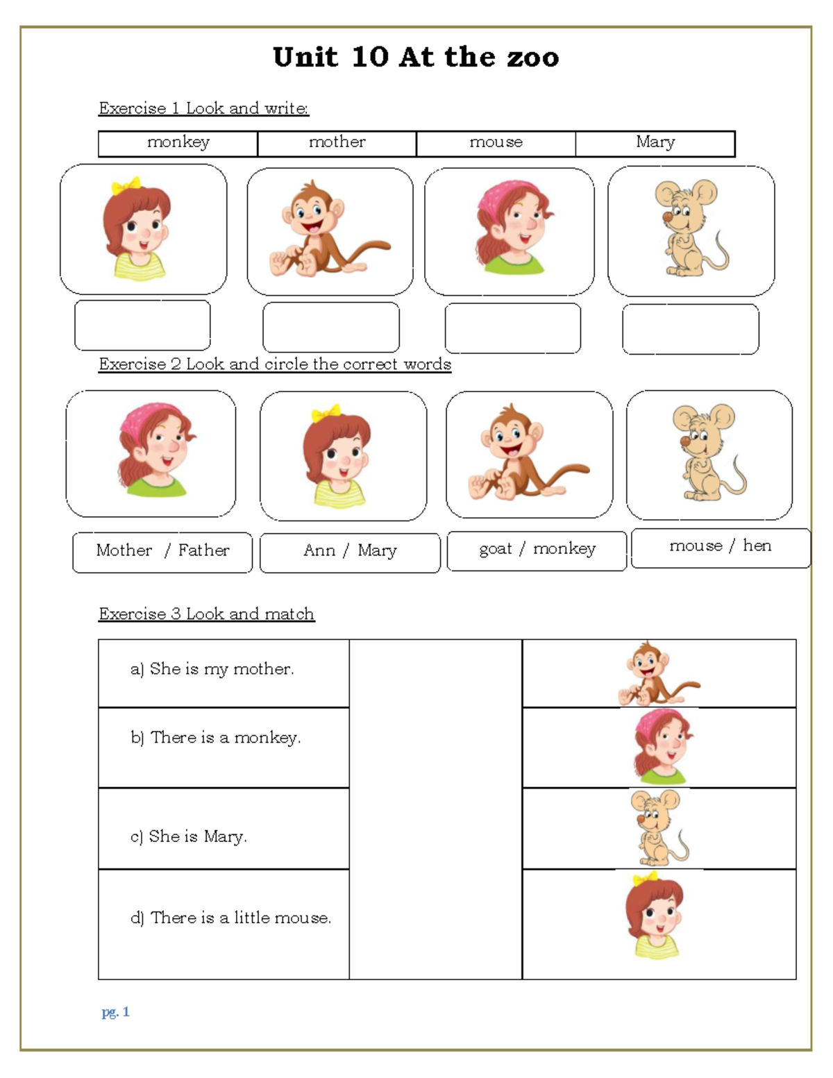 Unit 10: At the Zoo - Exercises and Activities - Studocu