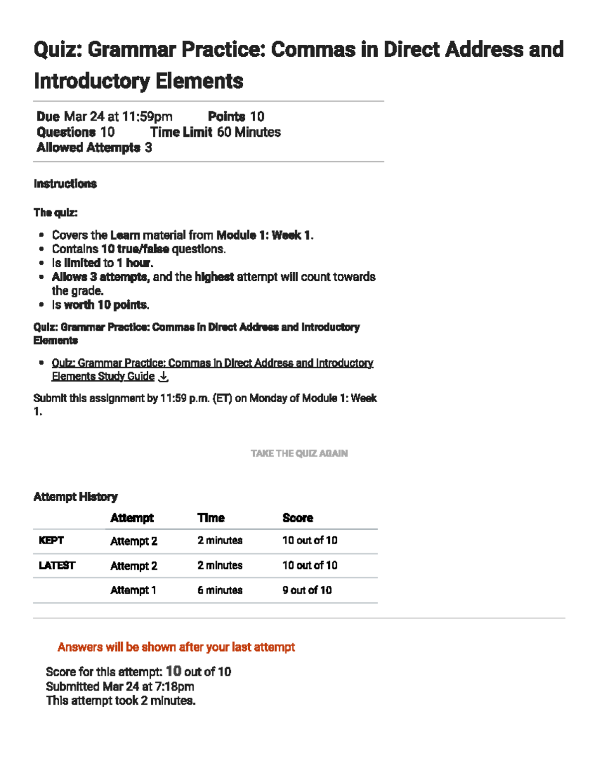 Quiz Week 2 - Grammar Practice: Commas in Direct Address & Intro ...