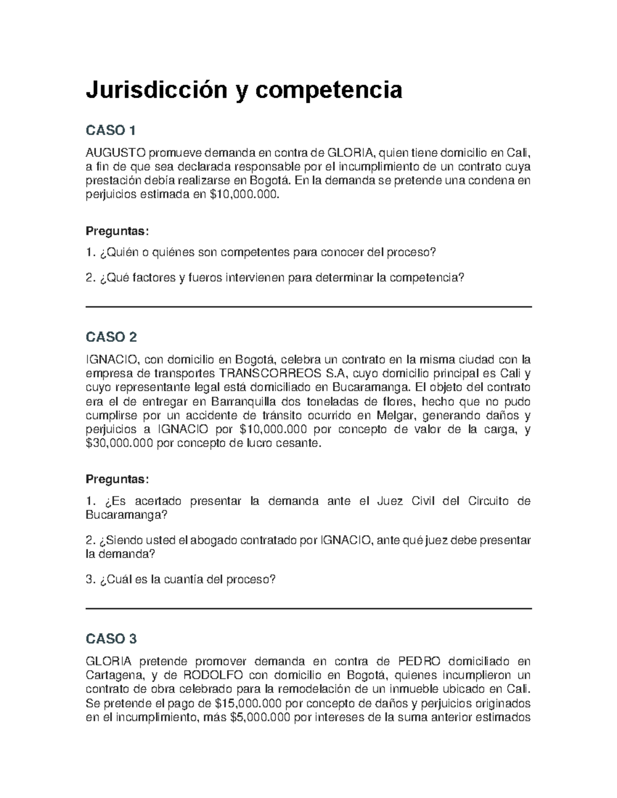 Casos de Jurisdicción y Competencia en Derecho Civil - Studocu