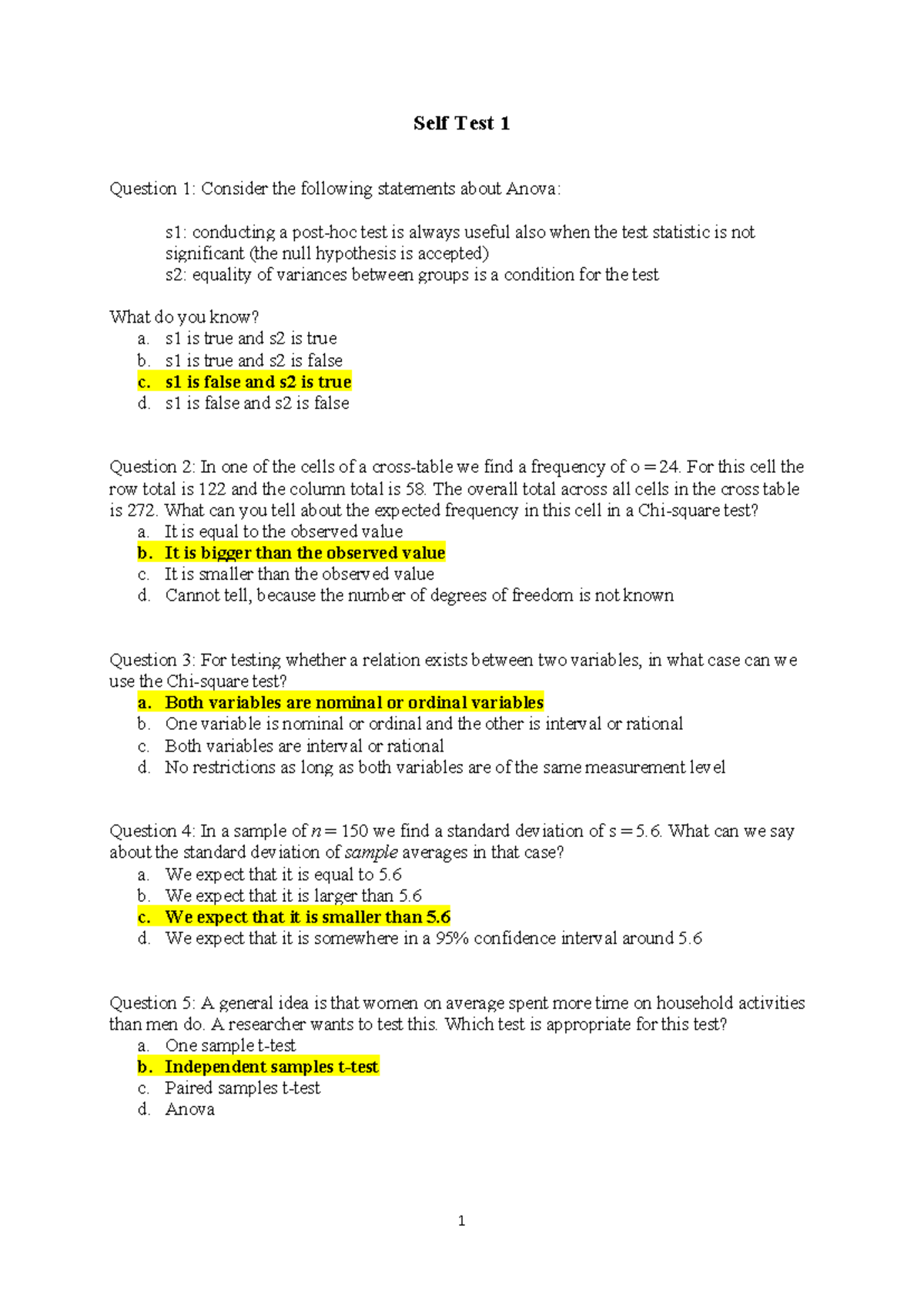 Interim Test 3 - Non-Parametric Tests with Answers - Studeersnel
