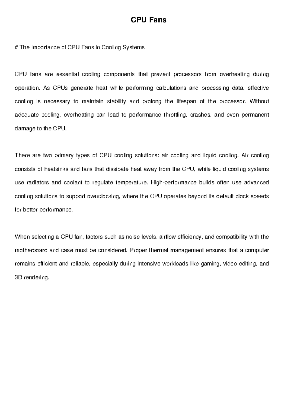 Cpu fans - NOTESSS - CPU Fans The Importance of CPU Fans in Cooling ...