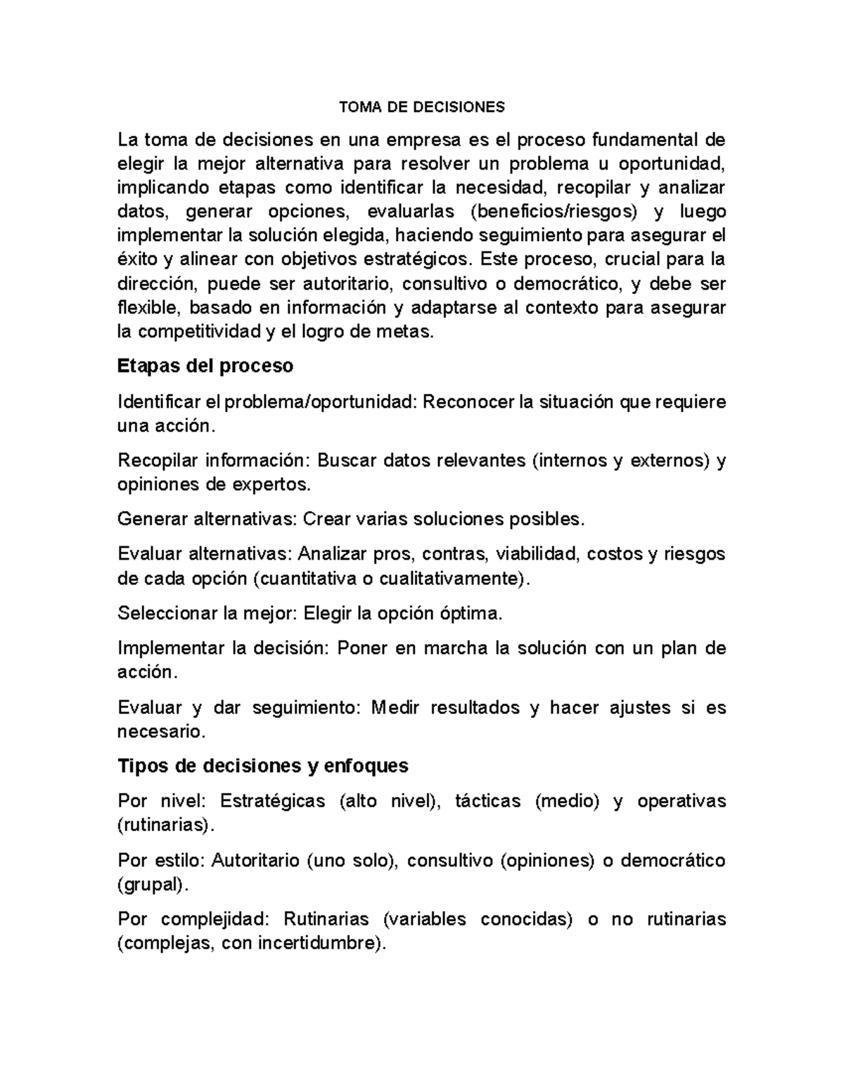 TOMA DE DECISIONES: Proceso y Tipos en la Empresa - DOC-20260116-WA0022 ...
