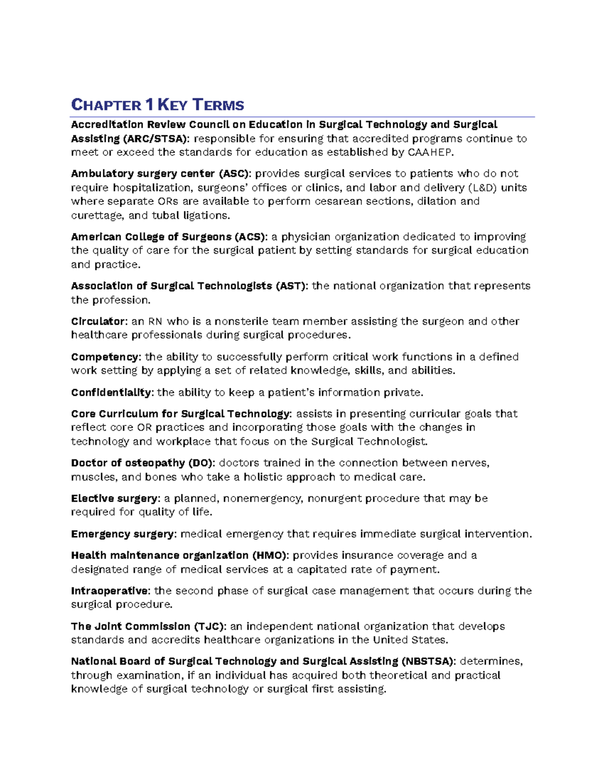 Surgical Technology Terminology: Key Terms Overview for Course EXS 401 ...