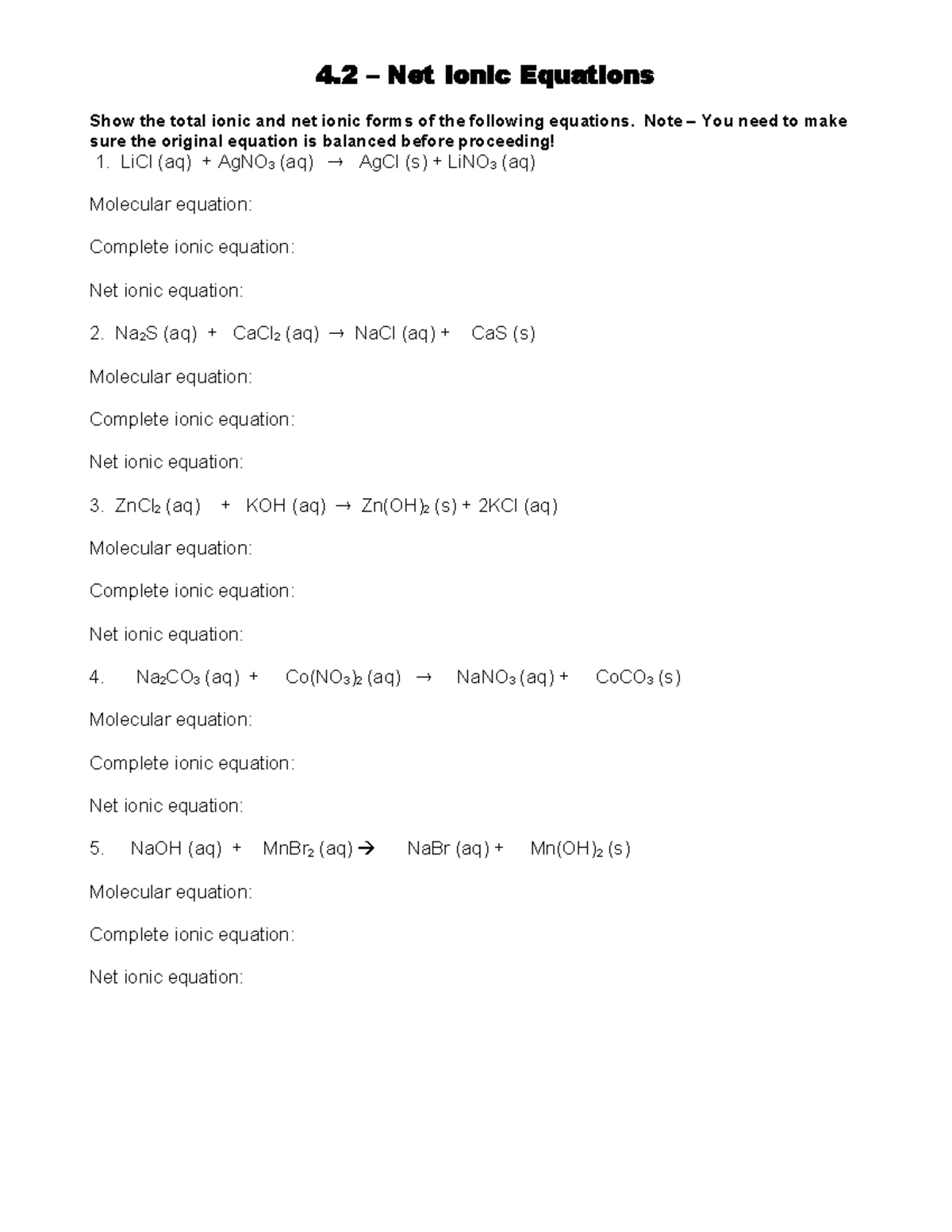4 - Complete Guide to Net Ionic Equations - Studeersnel