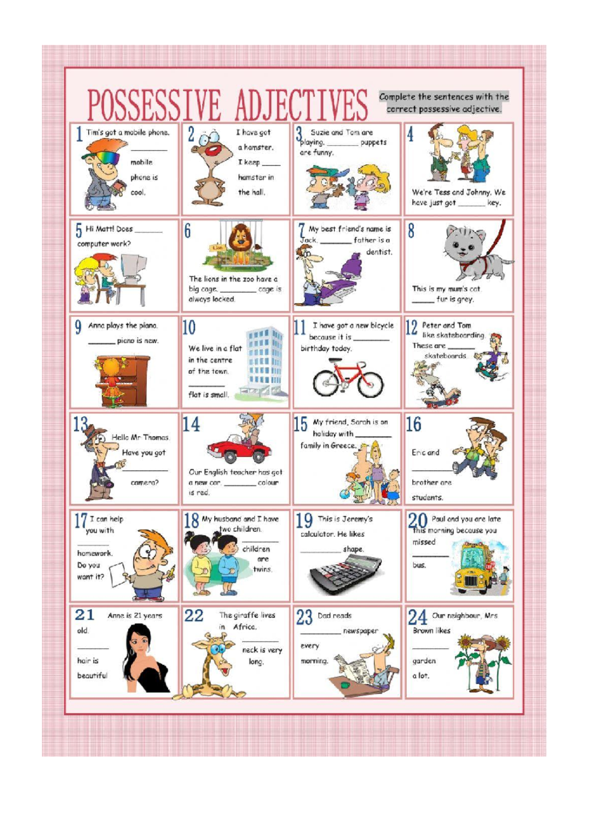 POSSESSIVE ADJECTIVES Exercise 1 - hblsdc isuncl - Studocu