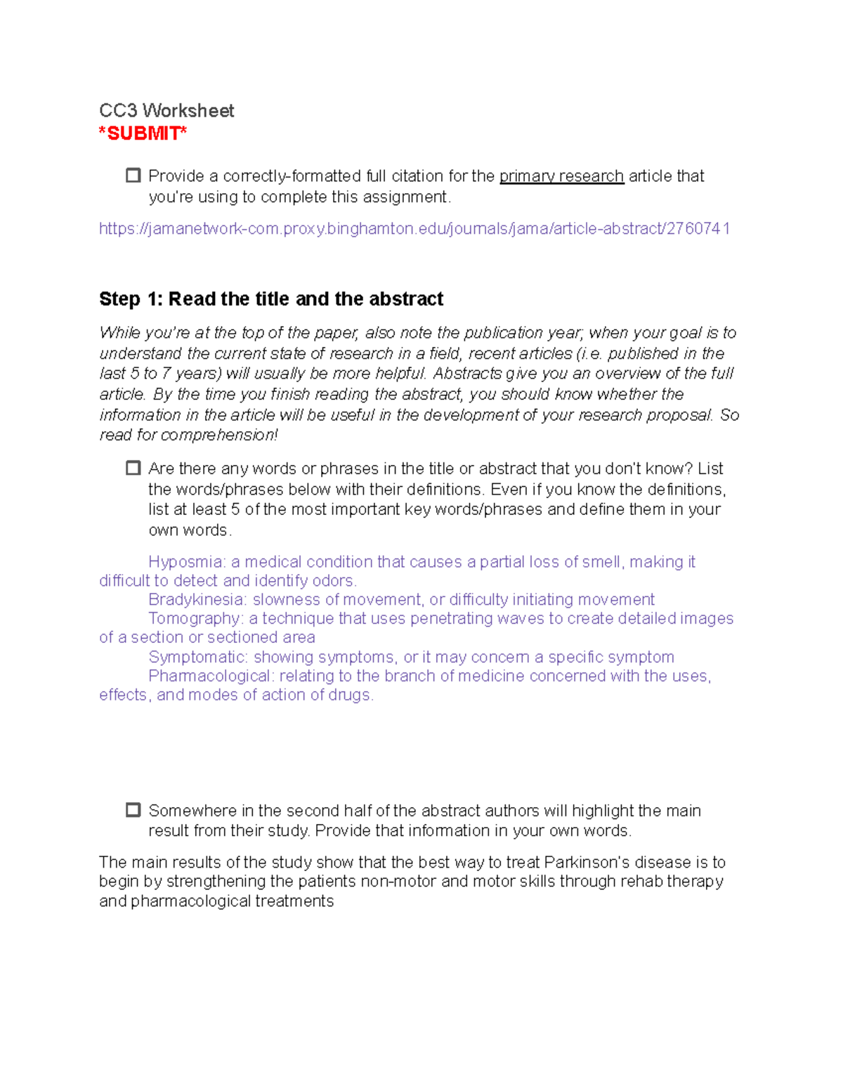 CC3 Research Article Analysis Worksheet and Summary - Studocu