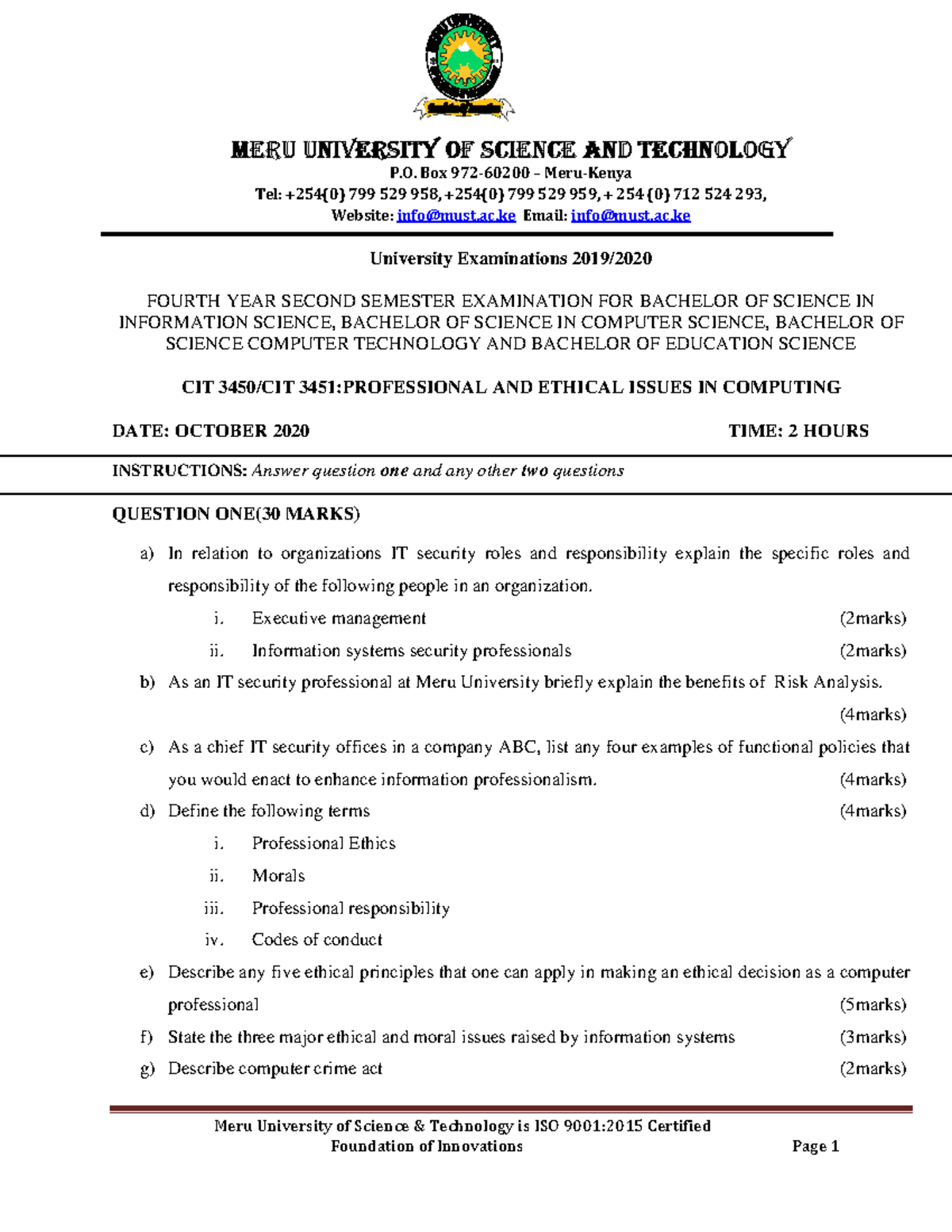 CIT 3451: Professional and Ethical Issues in Computing Exam Notes - Studocu