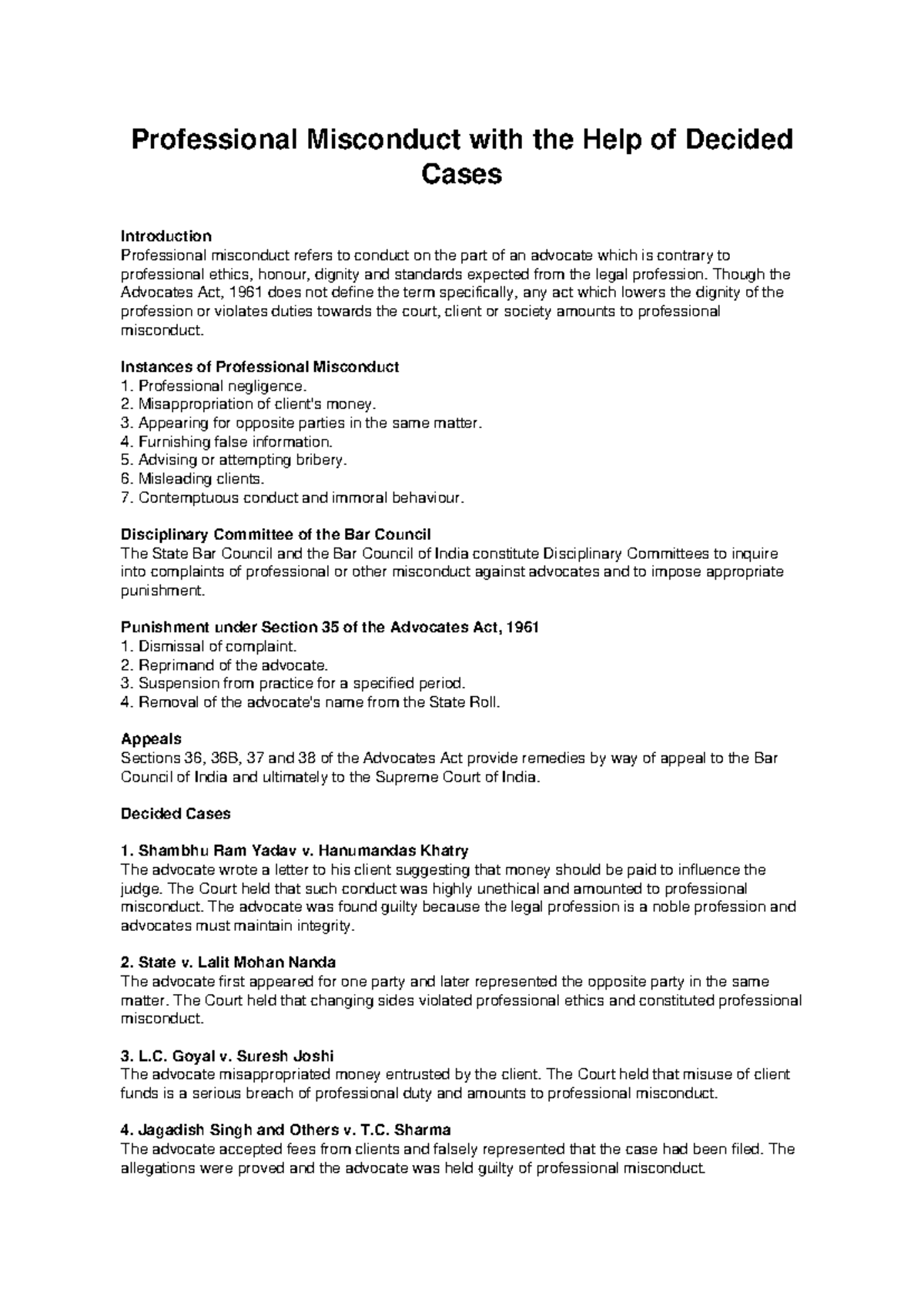 Professional Misconduct: Key Cases and Ethical Standards - Studocu