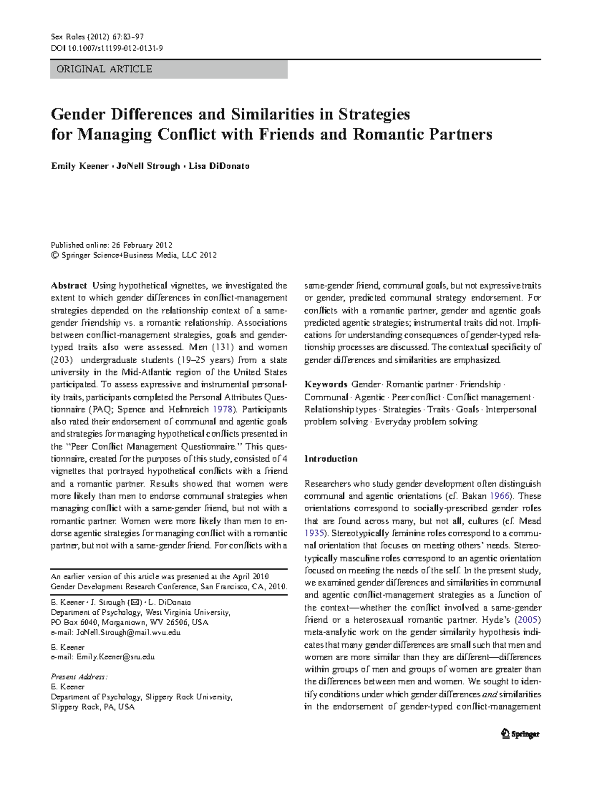 Gender Differences in Conflict Management Strategies with Friends ...