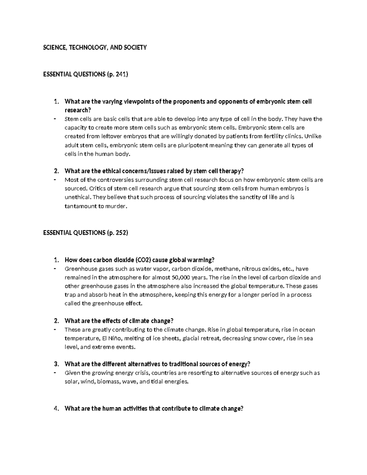 EXAM-STS - CLIMATE CHANGE AND ENVIRONMENT - SCIENCE, TECHNOLOGY, AND ...