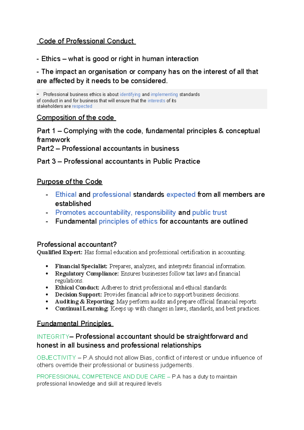 Code of Professional Conduct Ethics: Standards for Accountants - Studocu