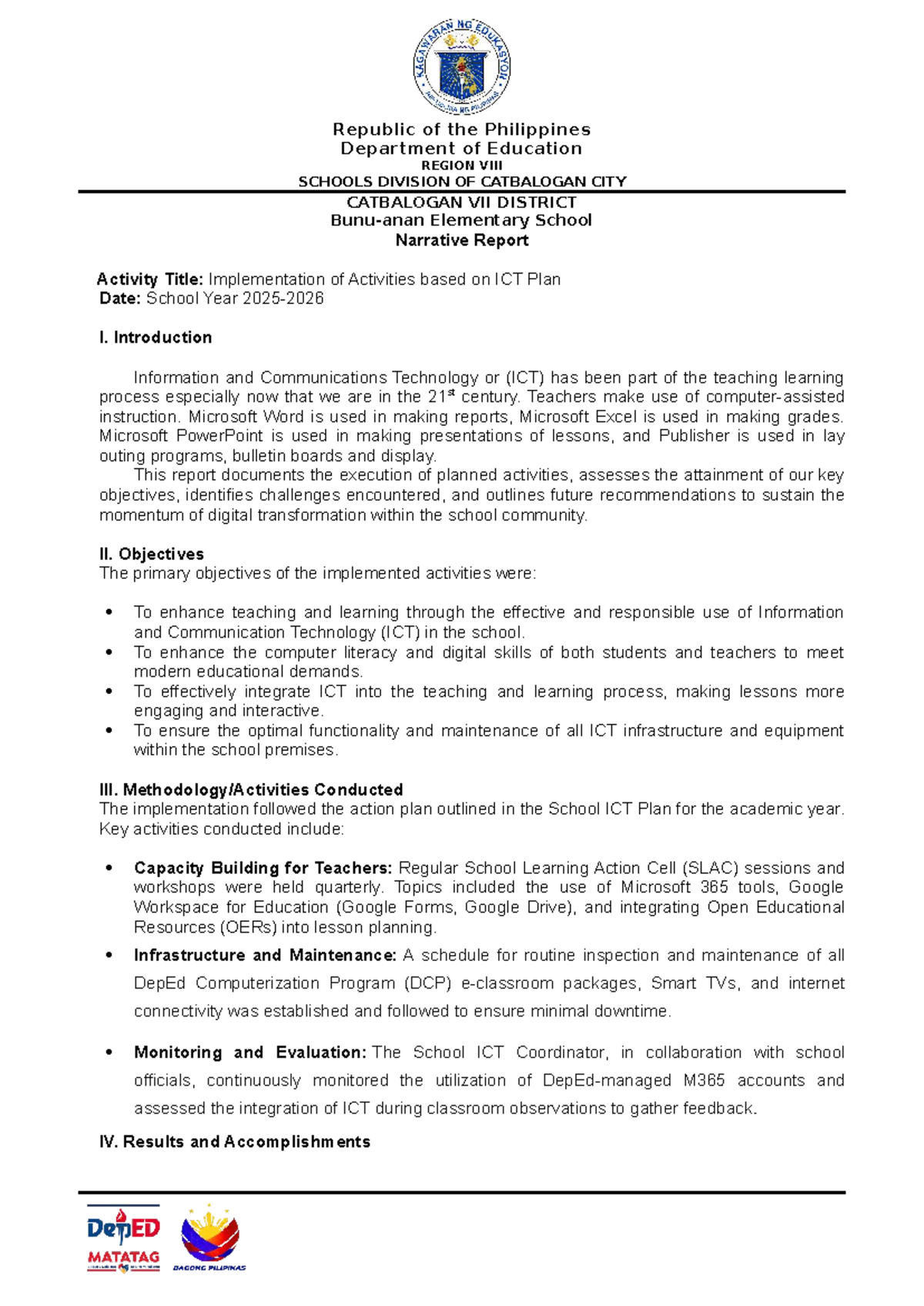 Narrative Report on ICT Implementation Activities for SY 2023-2024 ...