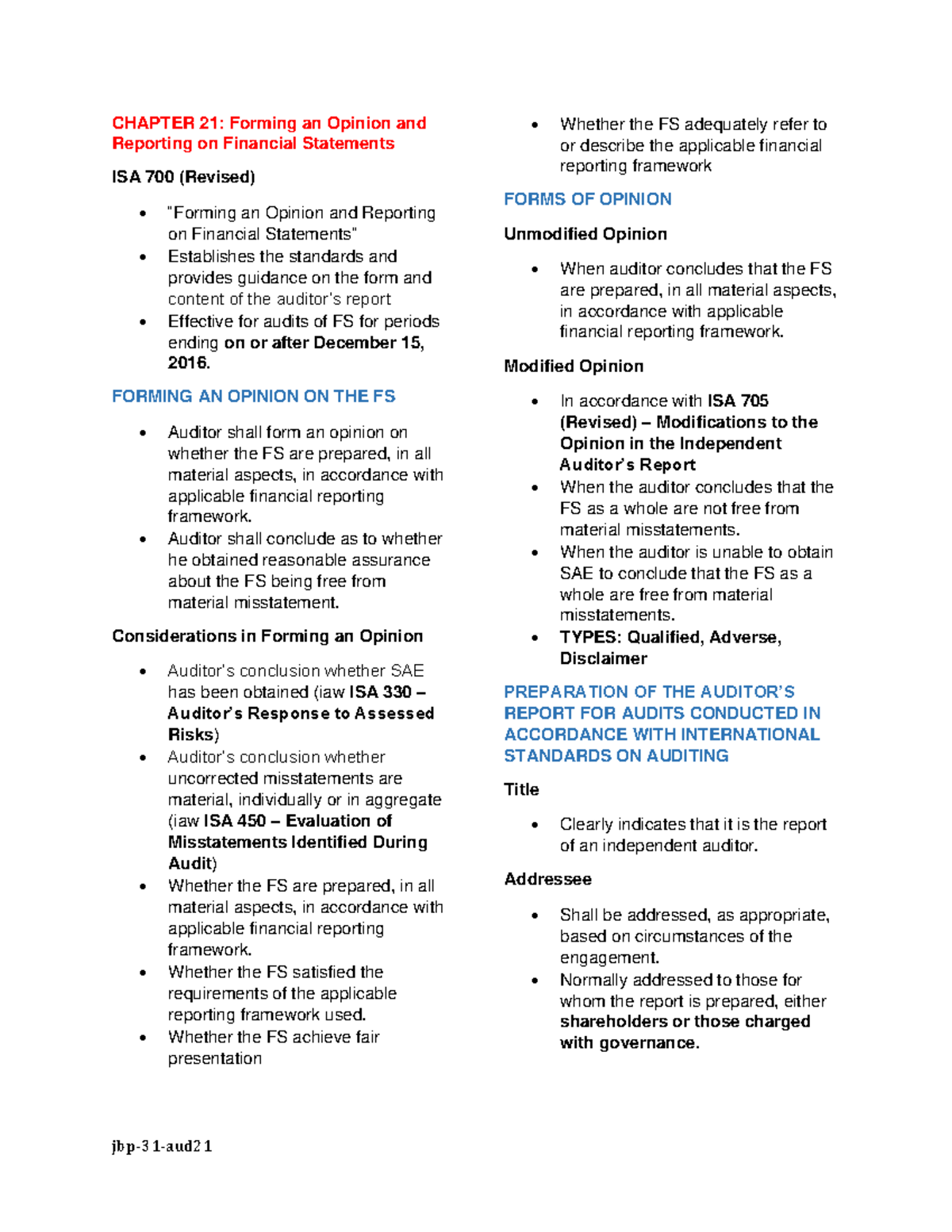 AUDI 21 - Chapter 21: Forming Opinions & Reporting on Financial ...