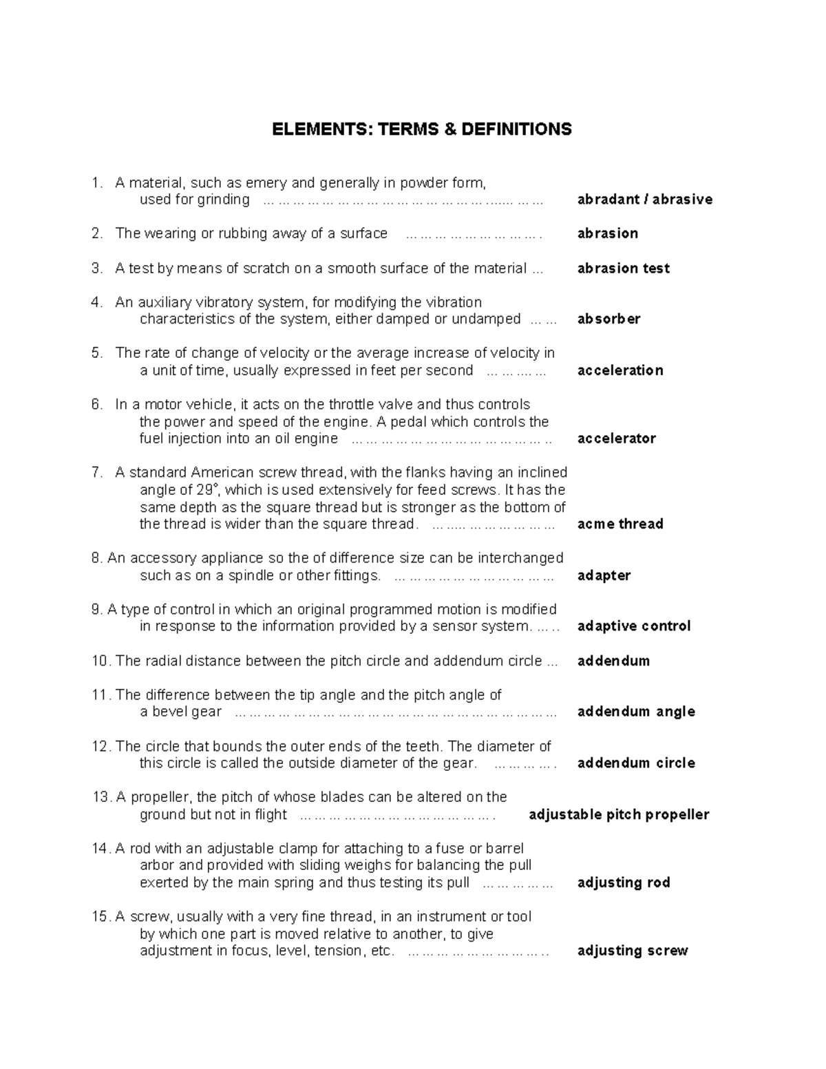 1037 - Elements: Key Terms and Definitions for Study Notes - Studocu