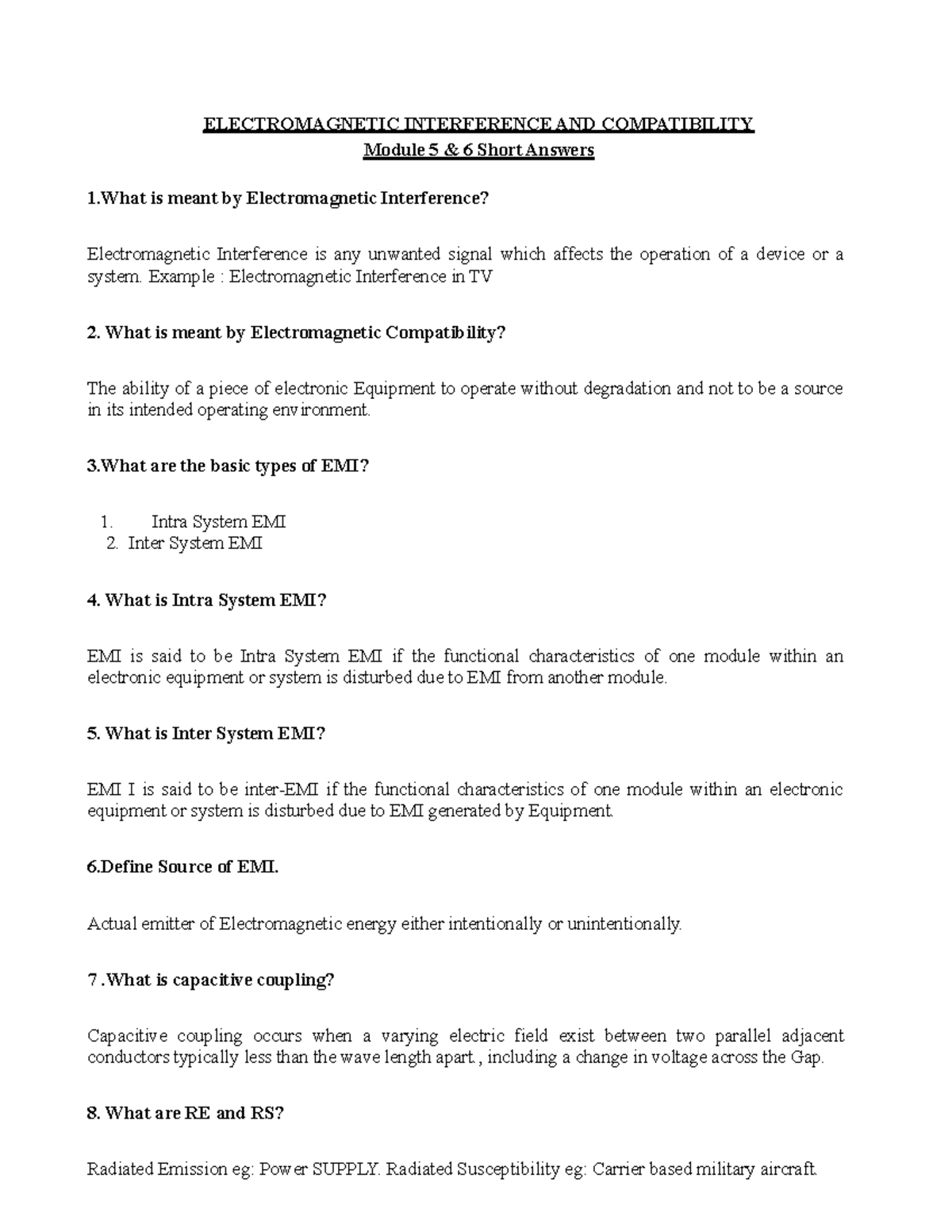 EMI-EMC Lecture Notes: Short Q&A for Modules 5 & 6 - Studocu