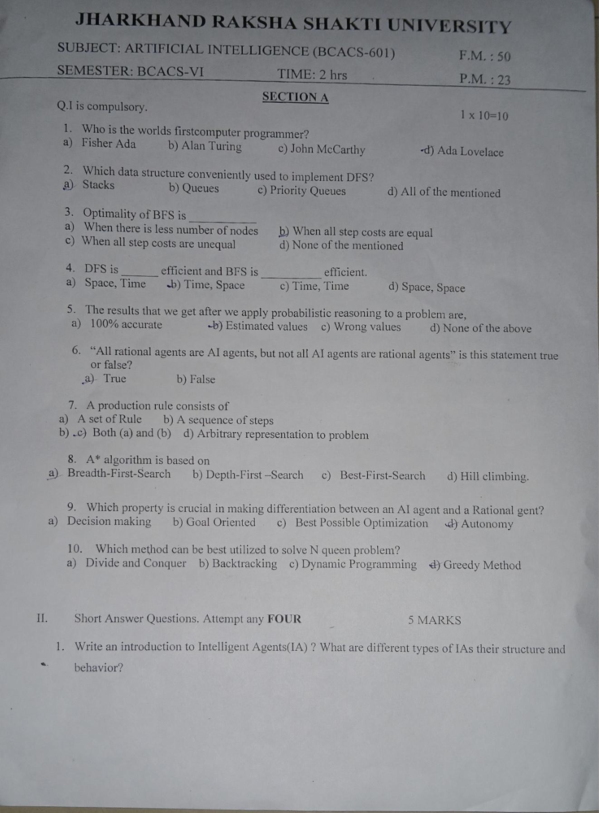 PY(sem6) - AI & Computer Graphics Exam Questions and Answers - Studocu