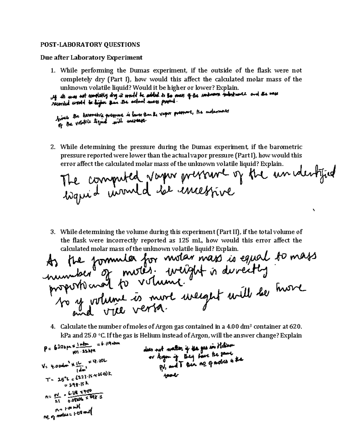 Post lab 8 - General chem 1311 lecture lab, pre-lab and post- lab ...