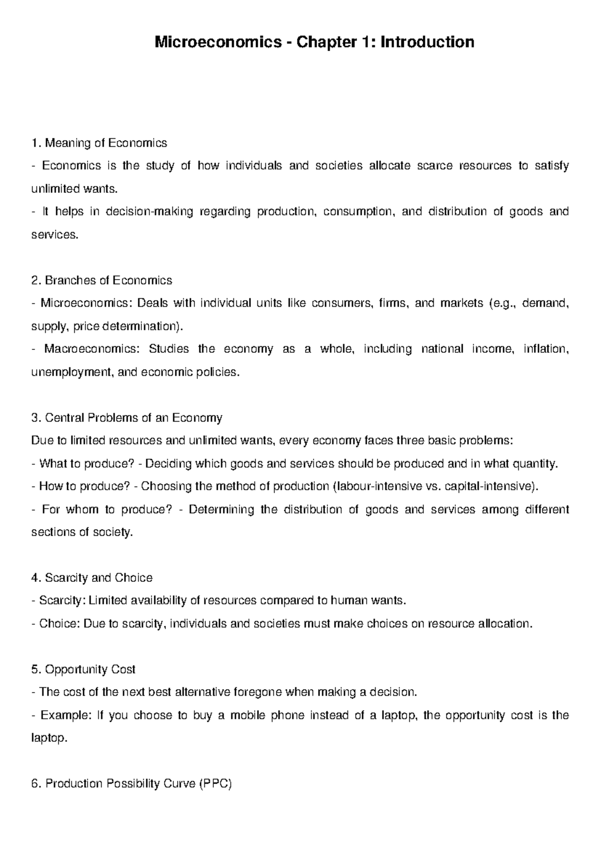 Microeconomics Chapter Notes: Key Concepts and Equilibrium Analysis ...