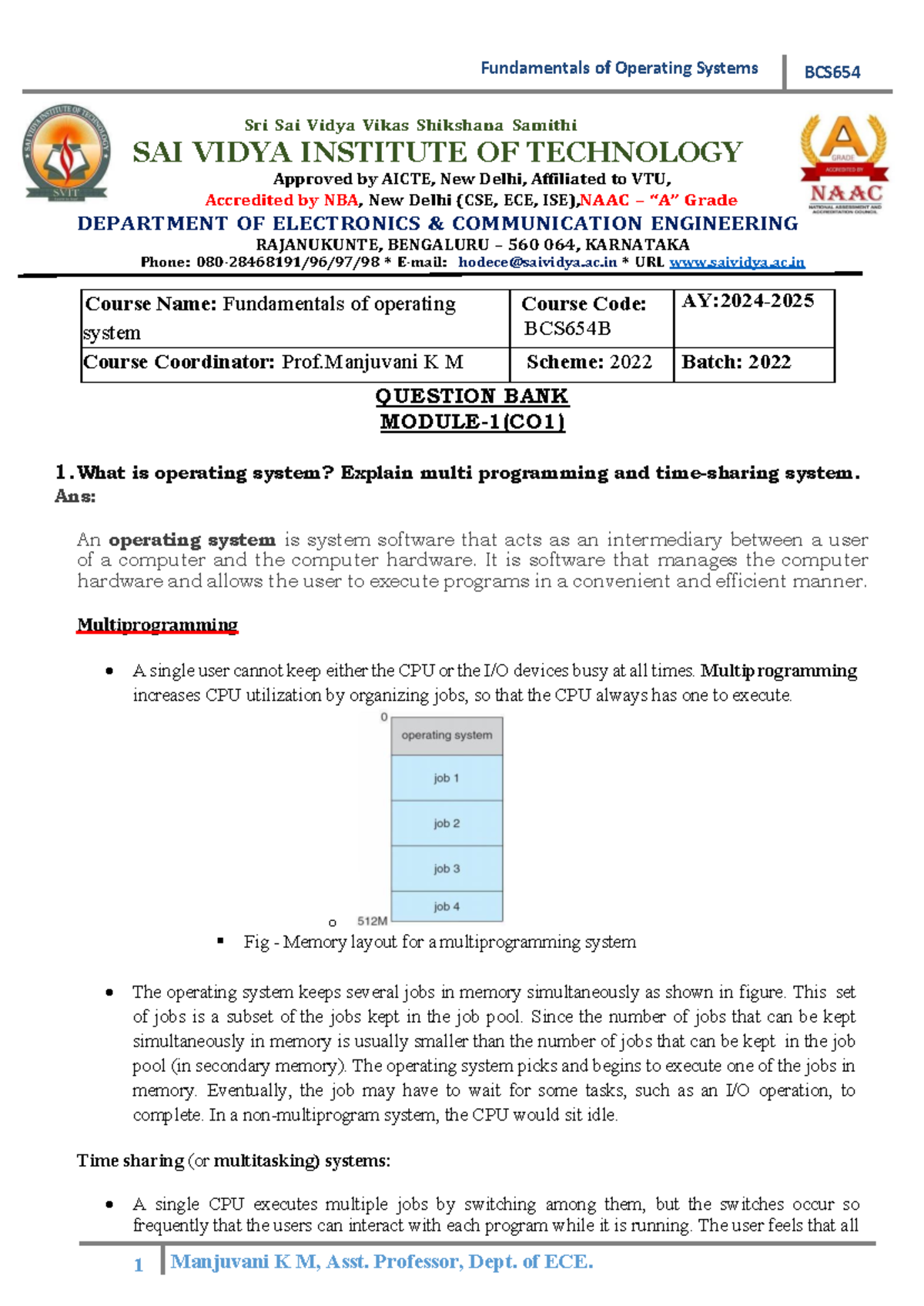 Fundamentals of Operating Systems BCS654B Question Bank - Studocu