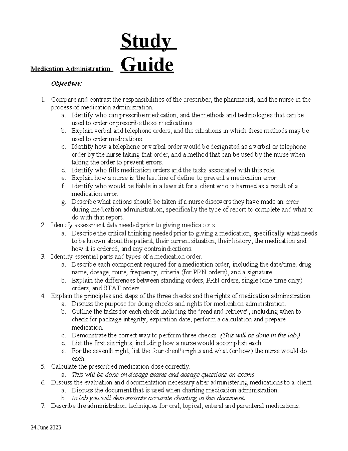Study Guide Medication Administration - Medication Administration ...