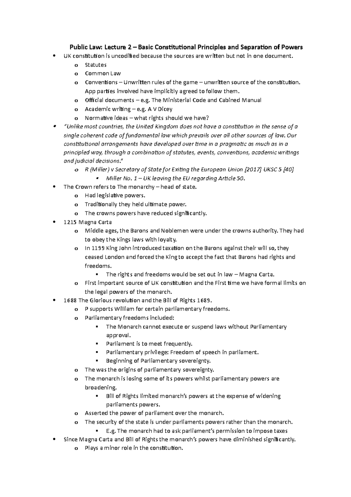 Public Law L2: Key Constitutional Principles & Separation of Powers ...