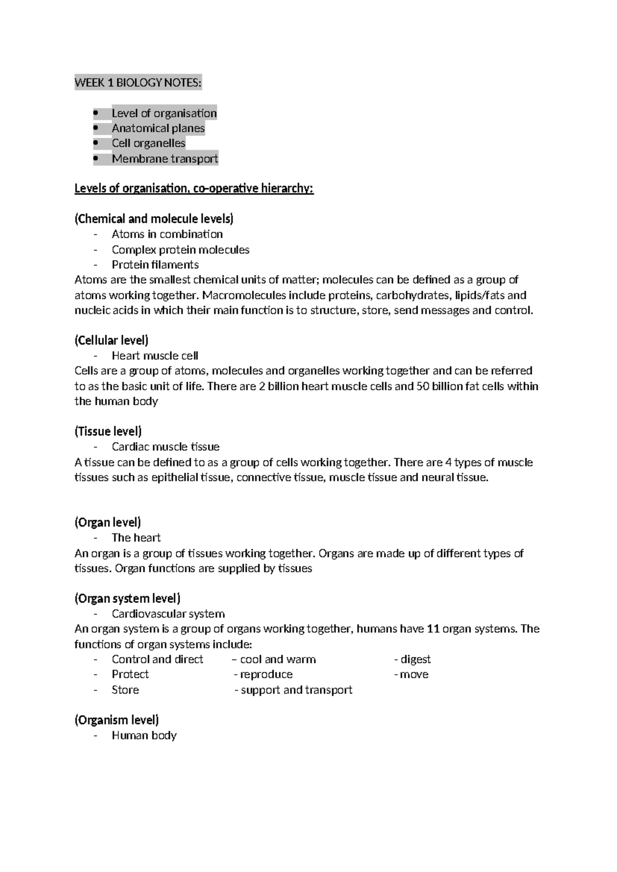 Biology 101: Week 1-2 Notes on Cell Structure, Function & Homeostasis ...