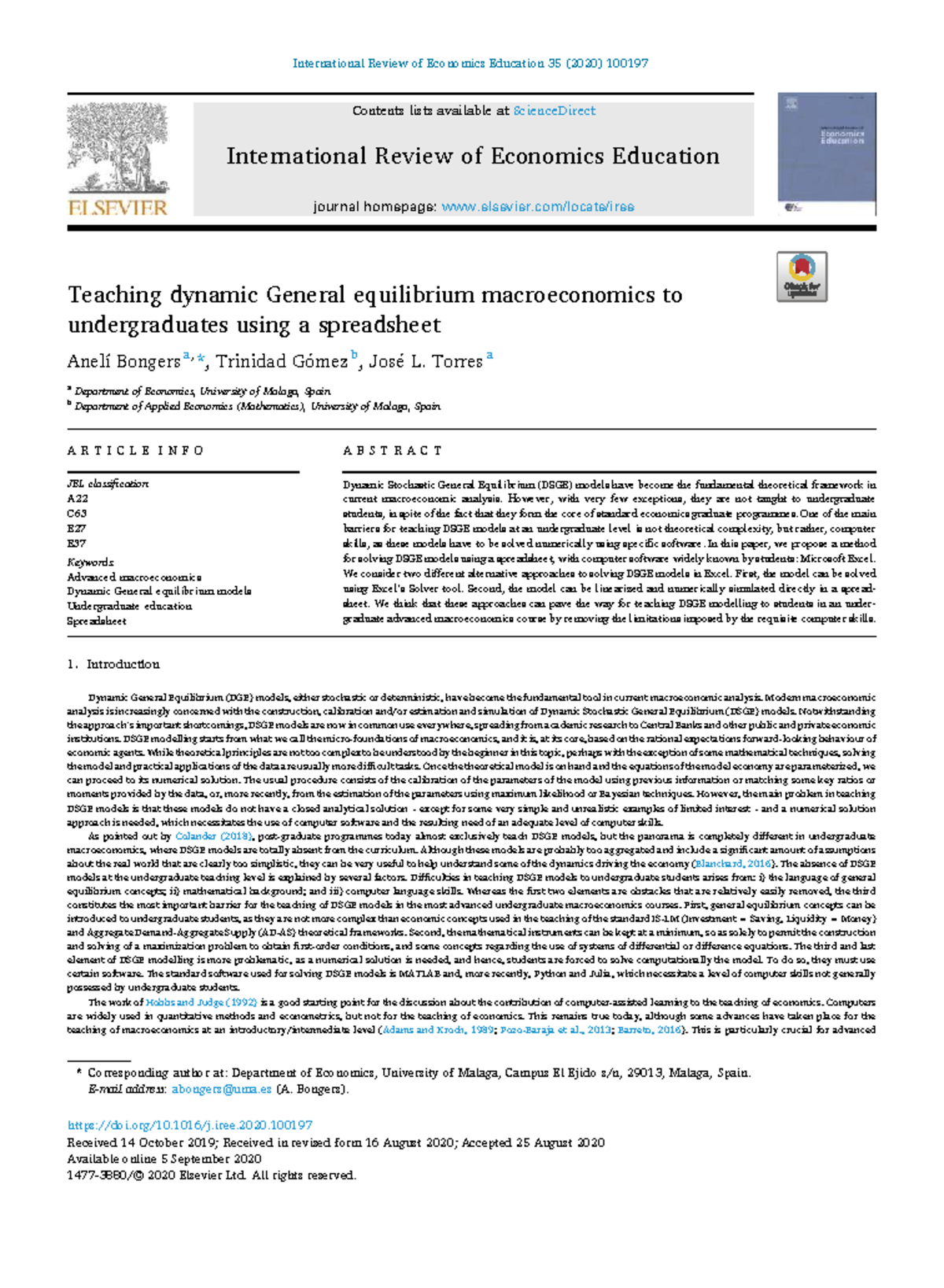 Teaching DSGE Models to Undergraduates Using Excel: A Practical ...