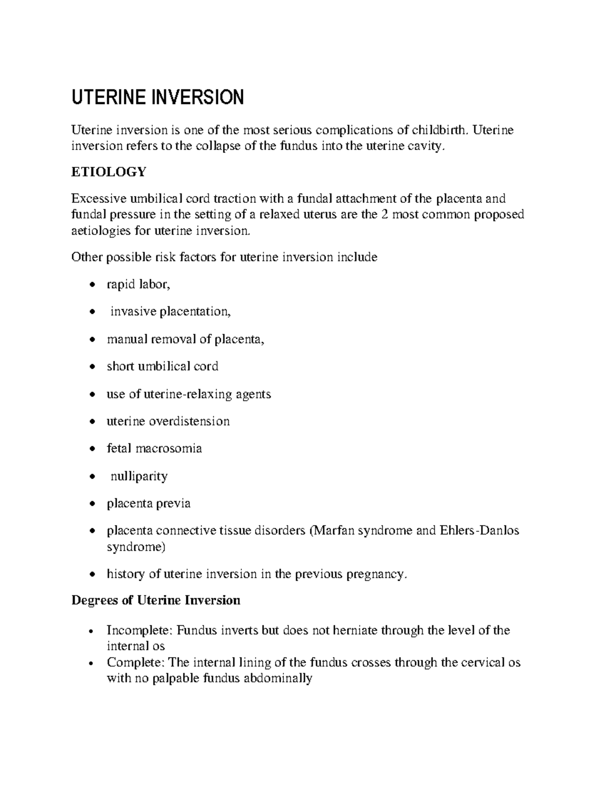 Uterine Inversion: Causes, Symptoms, Treatments & Complications - Studocu