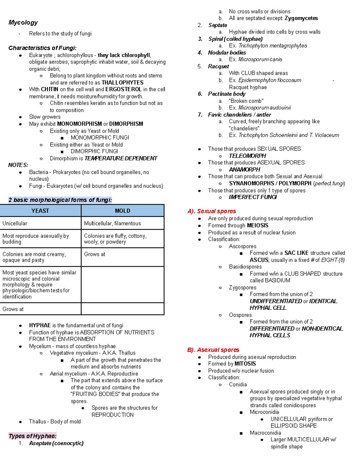 Mycology and Virology Study Notes MTAP 1 - Studocu