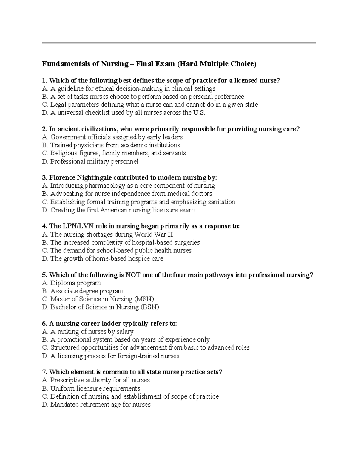 Fundamentals of Nursing - Final Exam Review: Essential Concepts & Qs ...