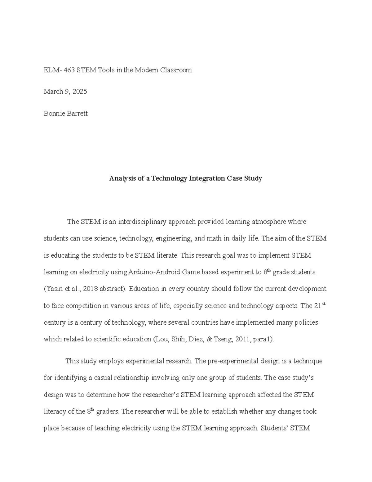 STEM Tools in the Classroom: A Case Study Analysis for ELM 463 - Studocu