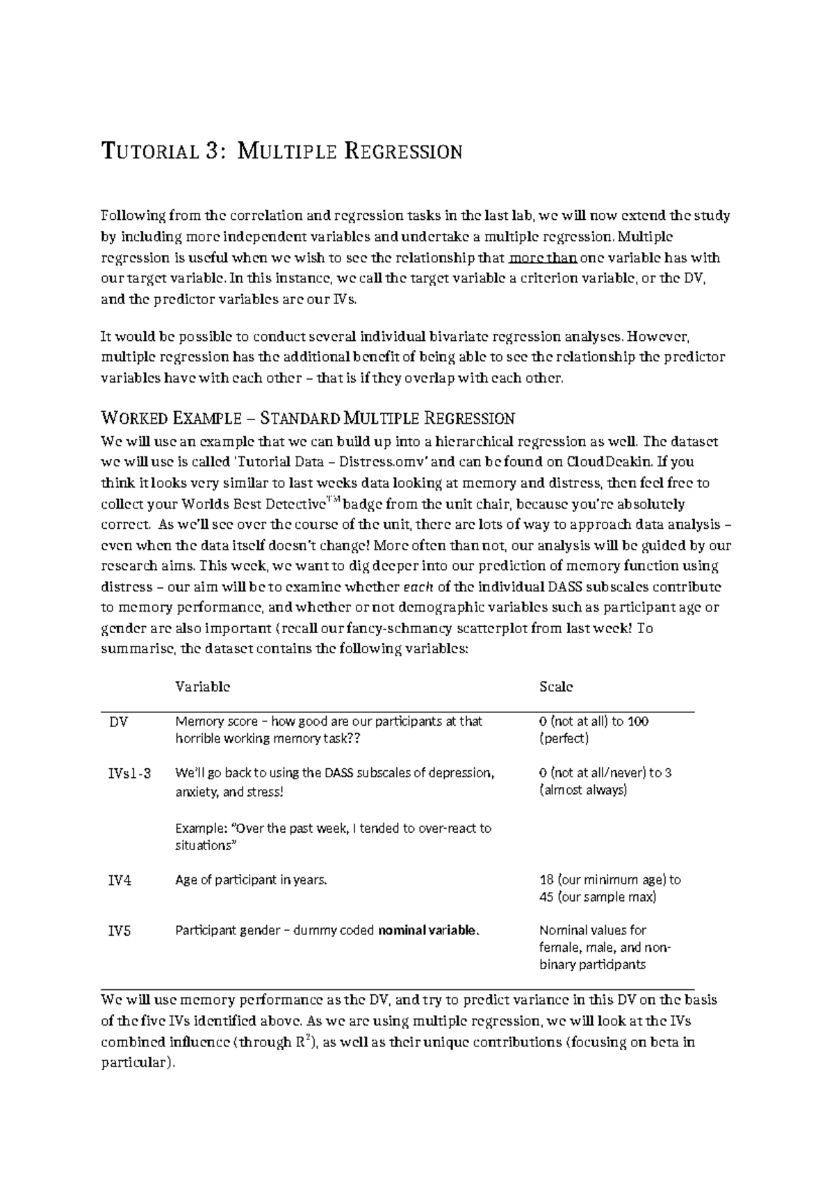 Multiple Regression Tutorial - T1 2023 Instructions and Insights - Studocu