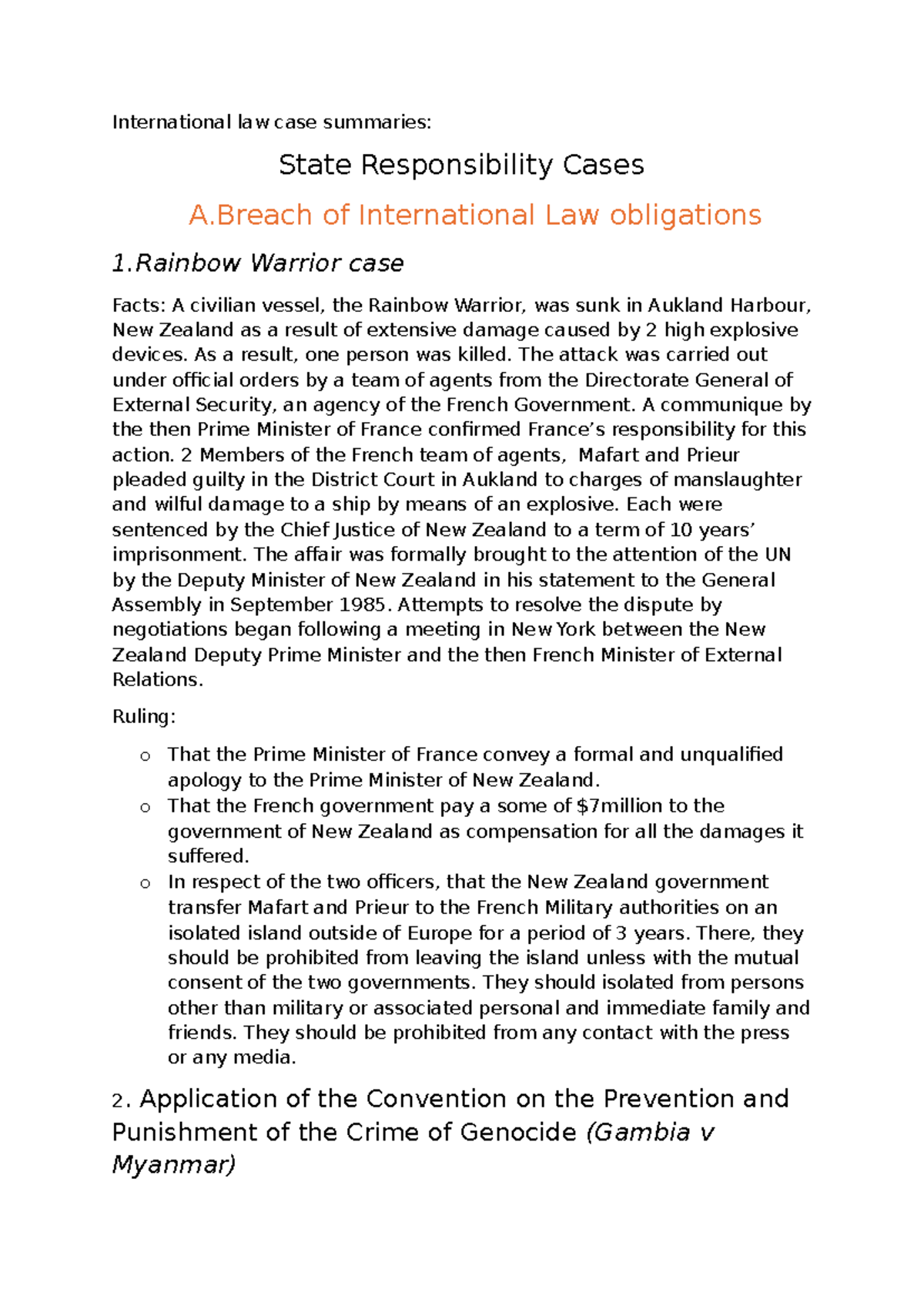 International Law Case Summaries: State Responsibility & Genocide ...