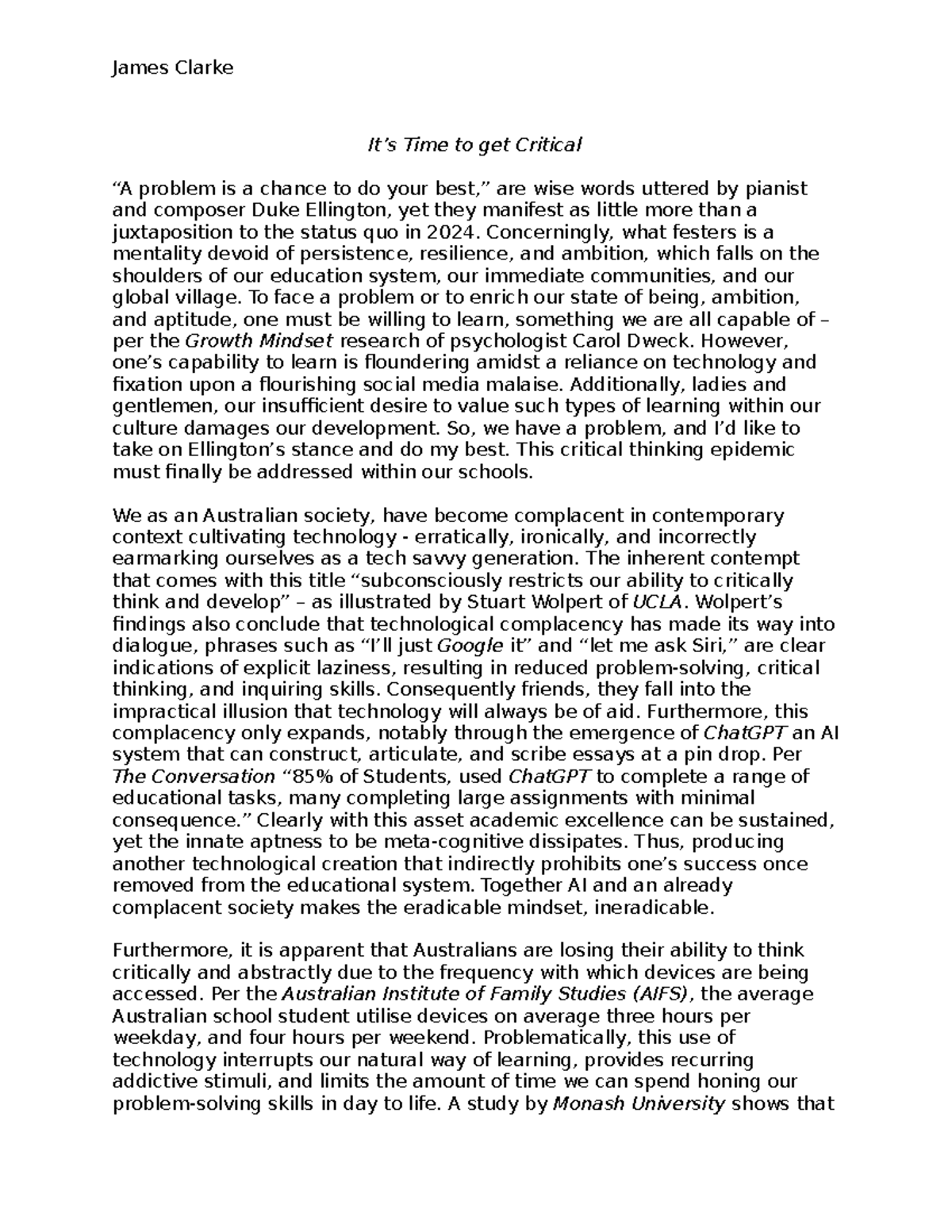 Persuasive Text - Creating - James Clarke It’s Time to get Critical “A ...