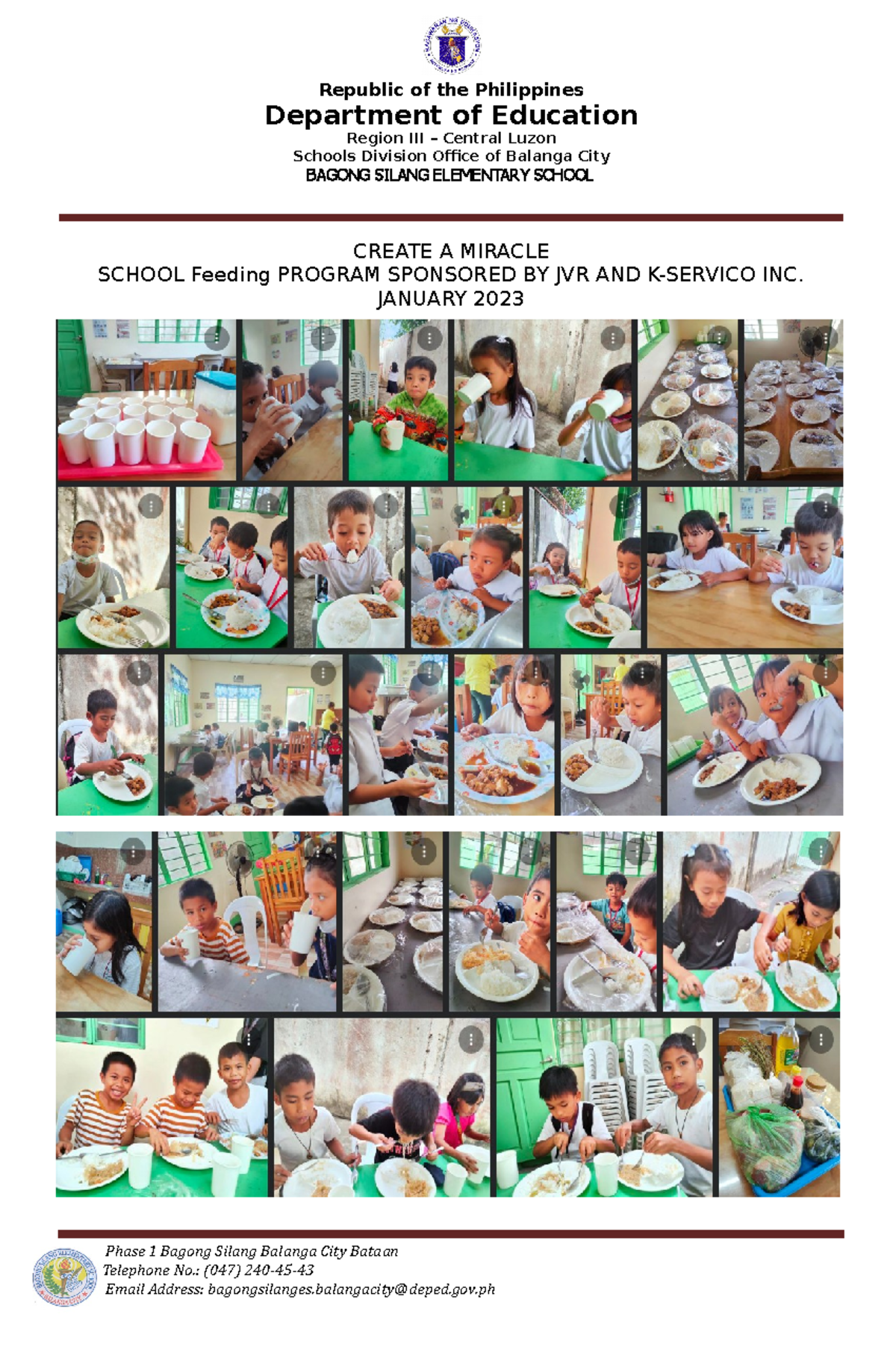 School Feeding Program Report: CREATE A MIRACLE Initiative - Studocu