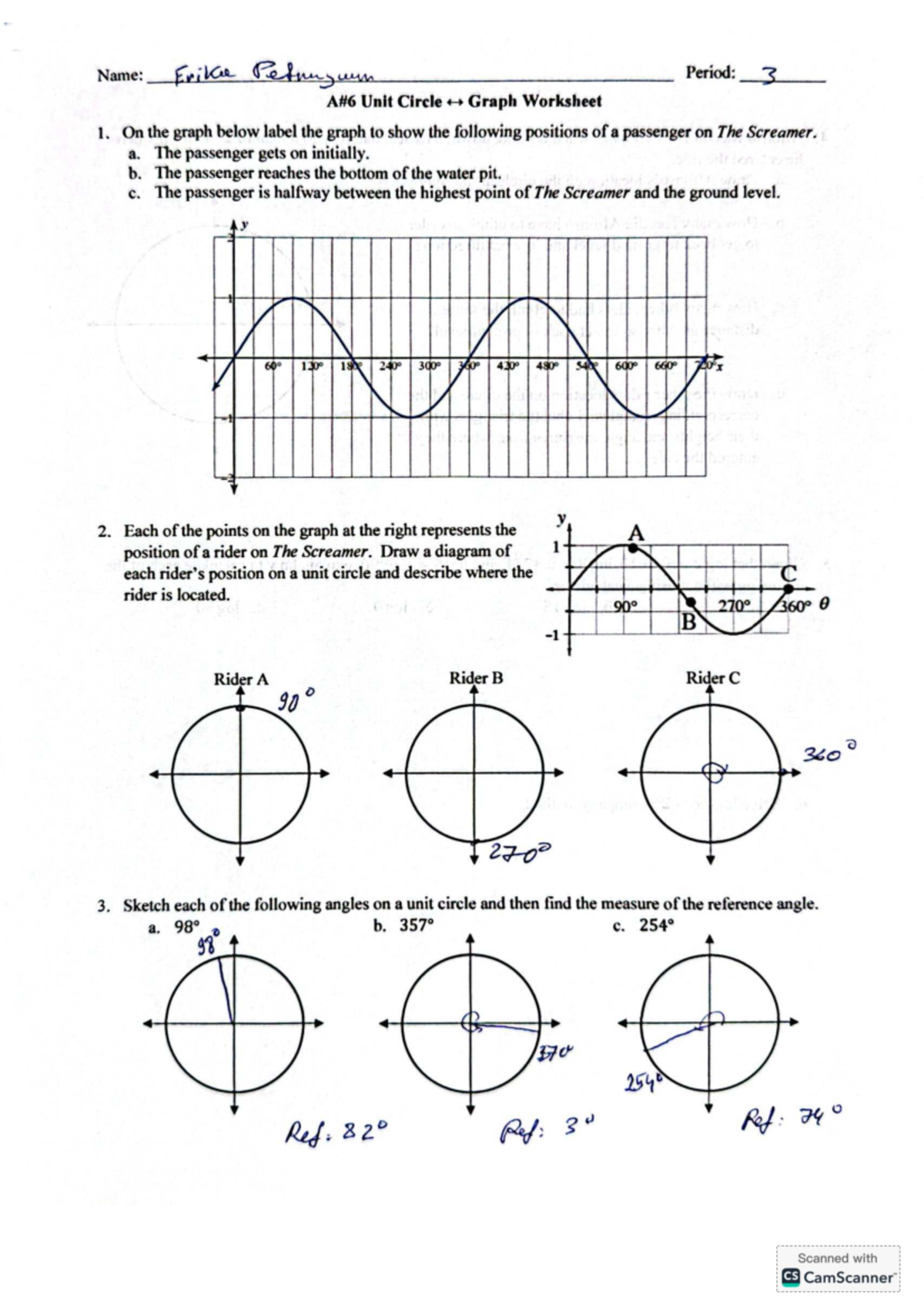 Algebra 2: Unit Circle & Trig Functions Worksheet - Studocu