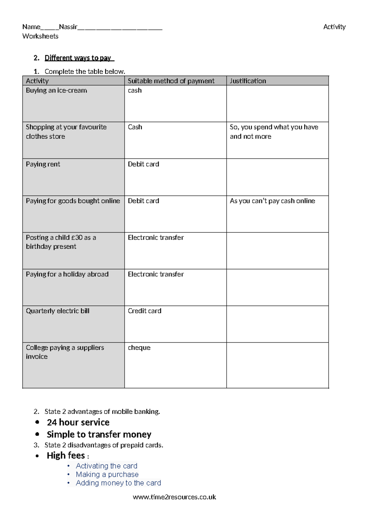 Unit 3: Different Payment Methods - Personal & Business Finance - Studocu