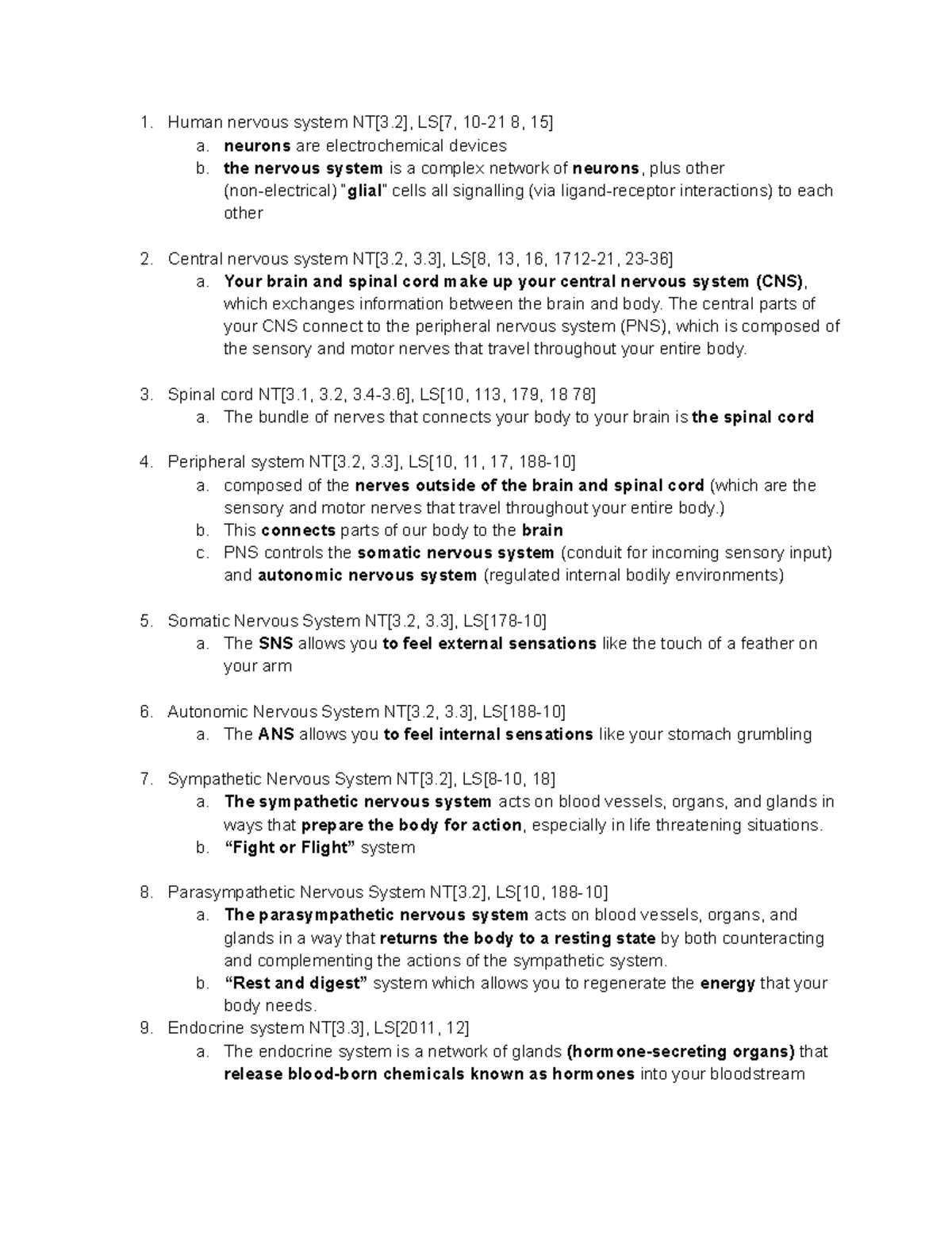 Human Nervous System Overview - Lecture Notes - Studocu
