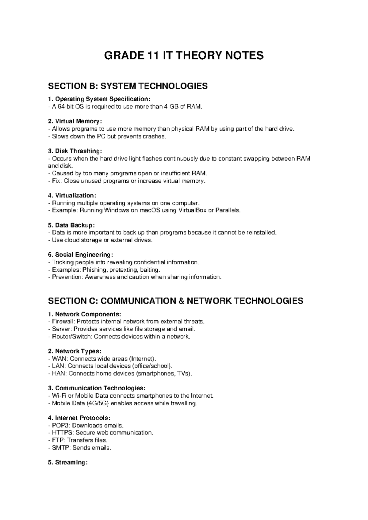 GRADE 11 IT THEORY NOTES: SYSTEM & COMMUNICATION TECH - Studocu