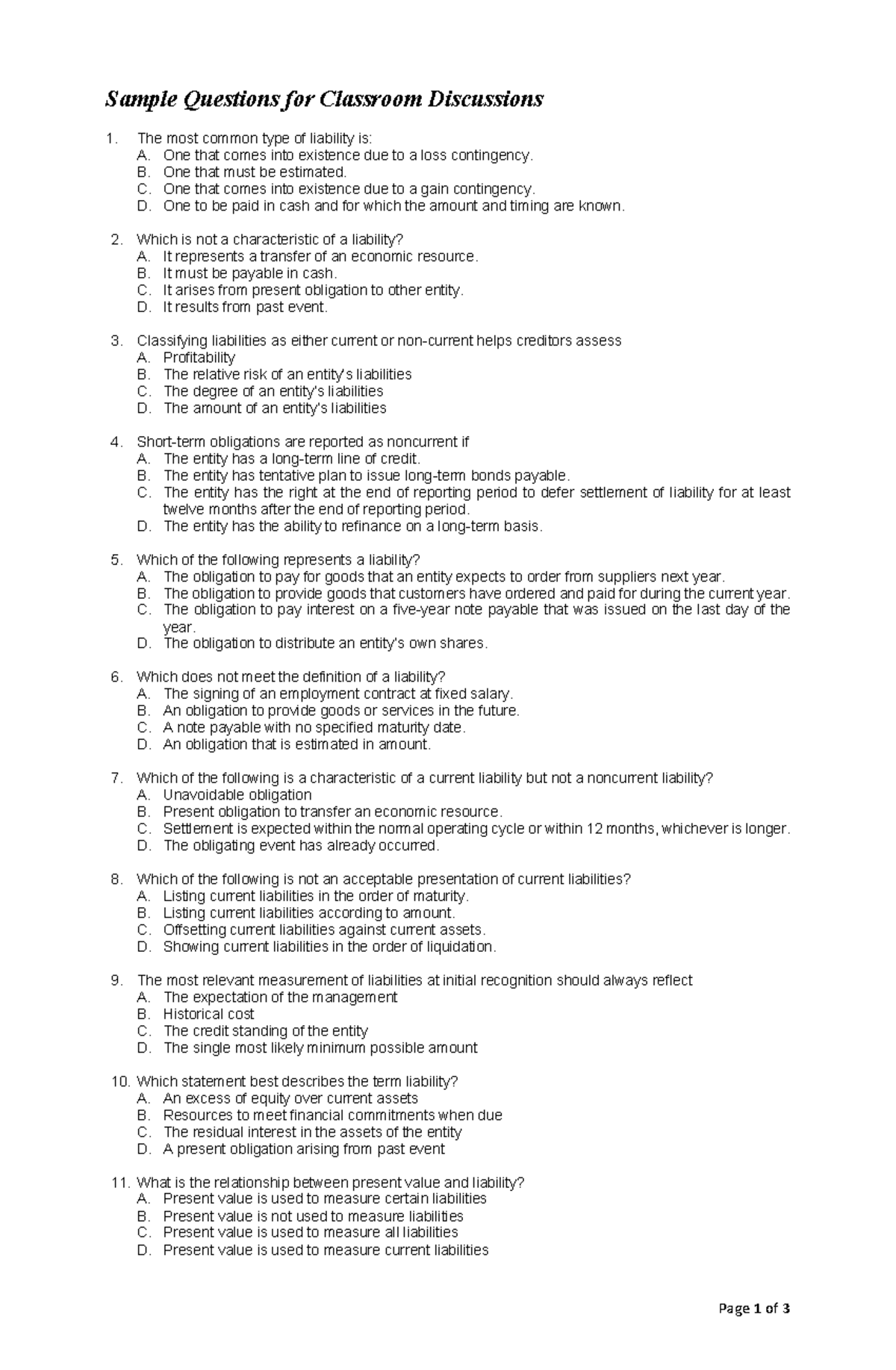 Sample Questions for Classroom Discussions - FRWRETG - Studocu