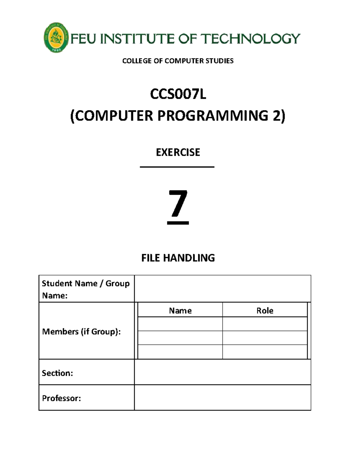 CCS0007 - Laboratory Exercise 7: File Handling in C++ - Studocu