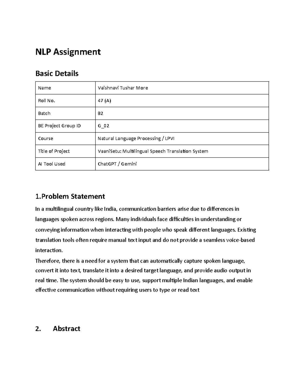 LP VI NLP Mini-Project: VaaniSetu Multilingual Speech Translation ...
