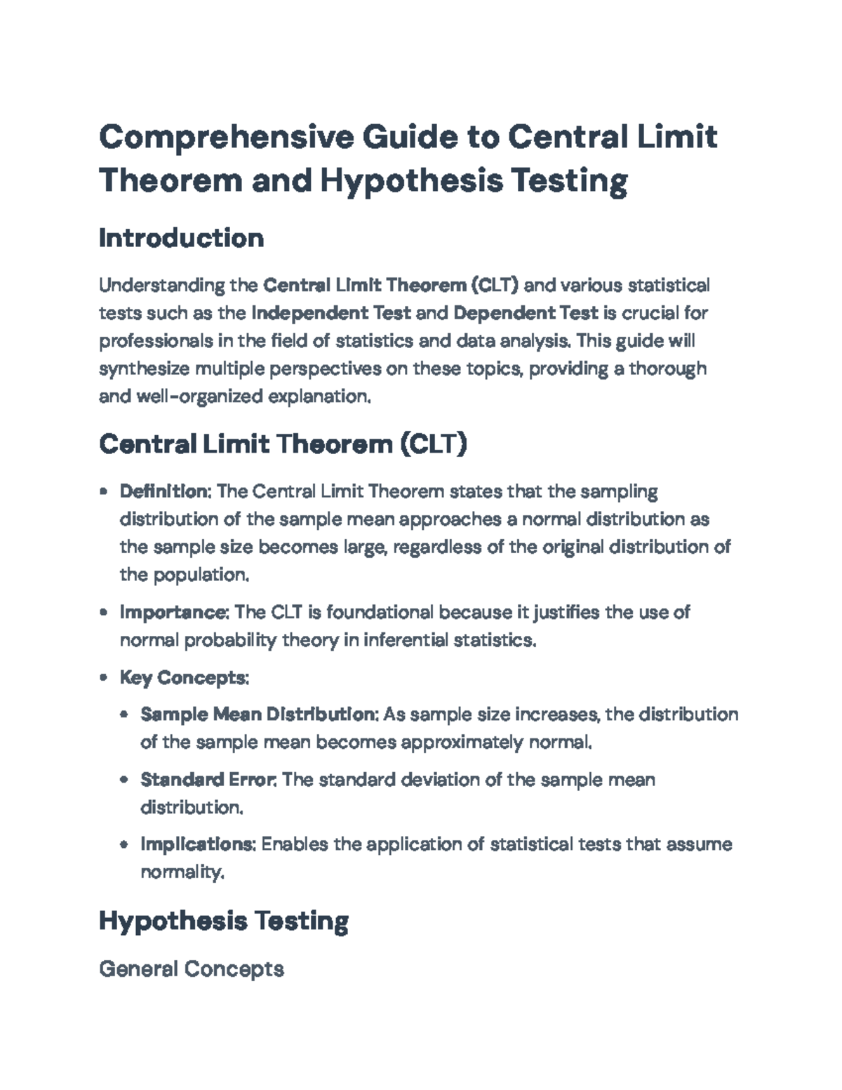 Comprehensive Guide to CLT and Hypothesis Testing Techniques ...
