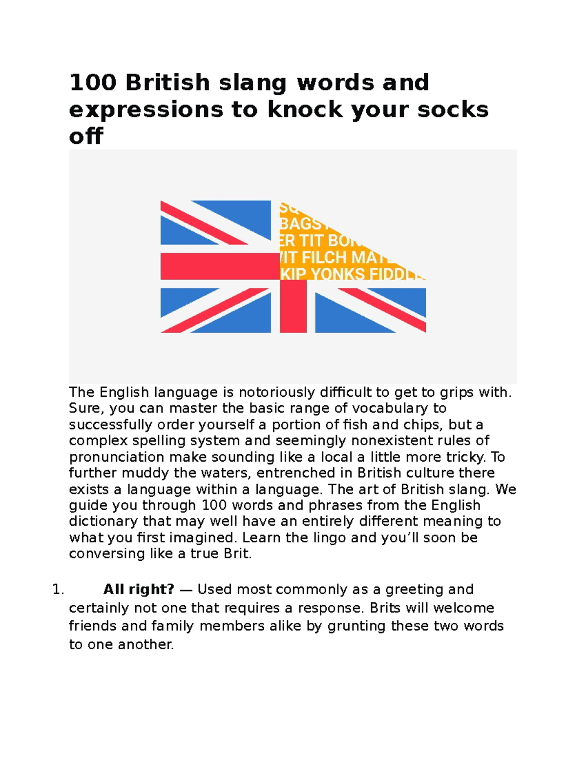 100 Essential British Slang Terms for Everyday Conversations - Studocu