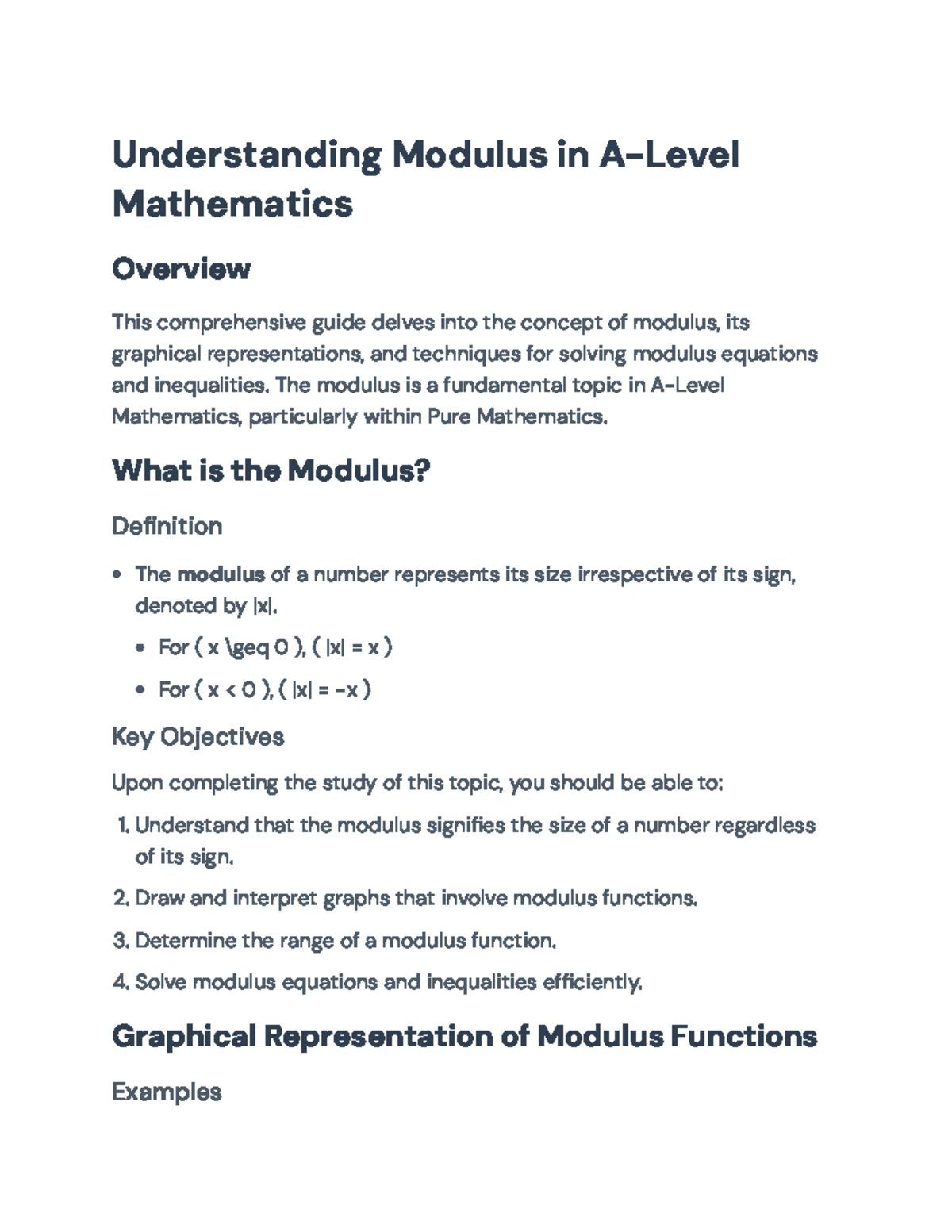 A-Level Mathematics: Comprehensive Overview of Modulus Functions - Studocu