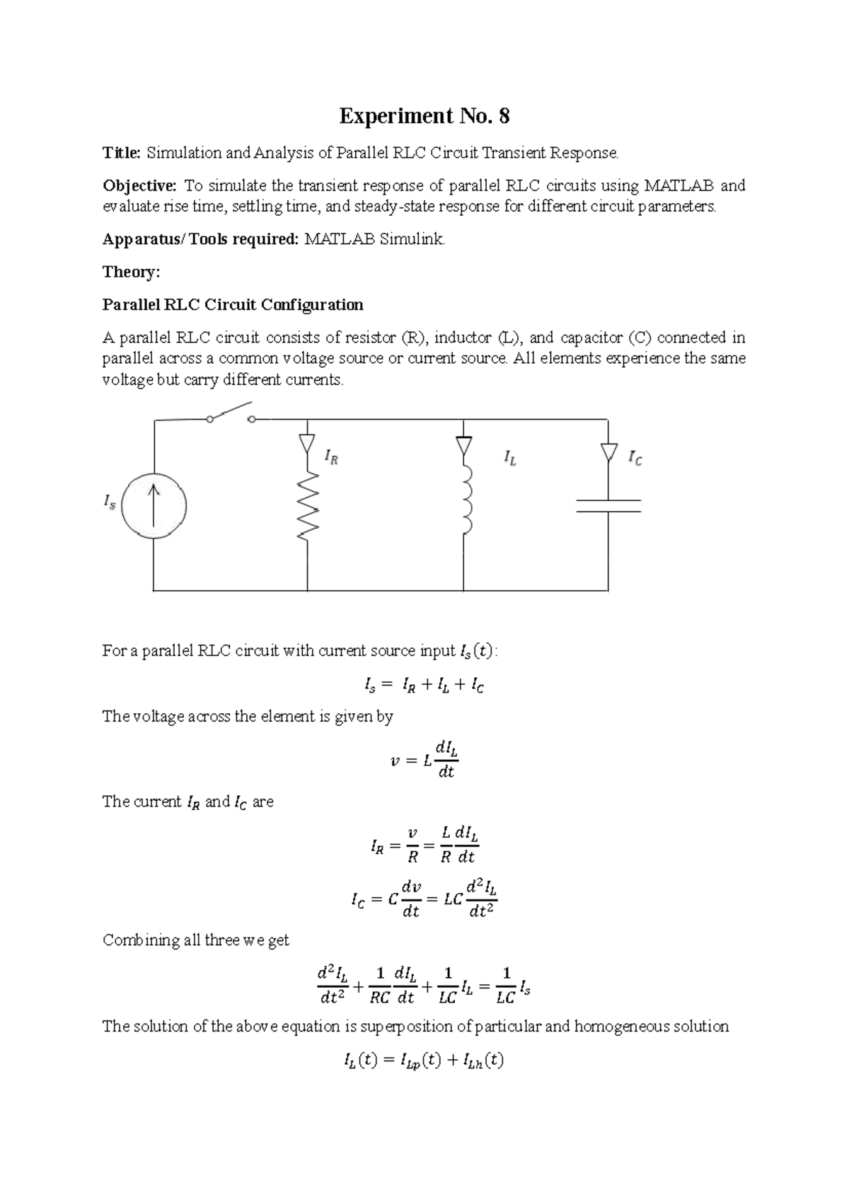 Experiment No. 8: Simulation & Analysis of Parallel RLC Circuit ...
