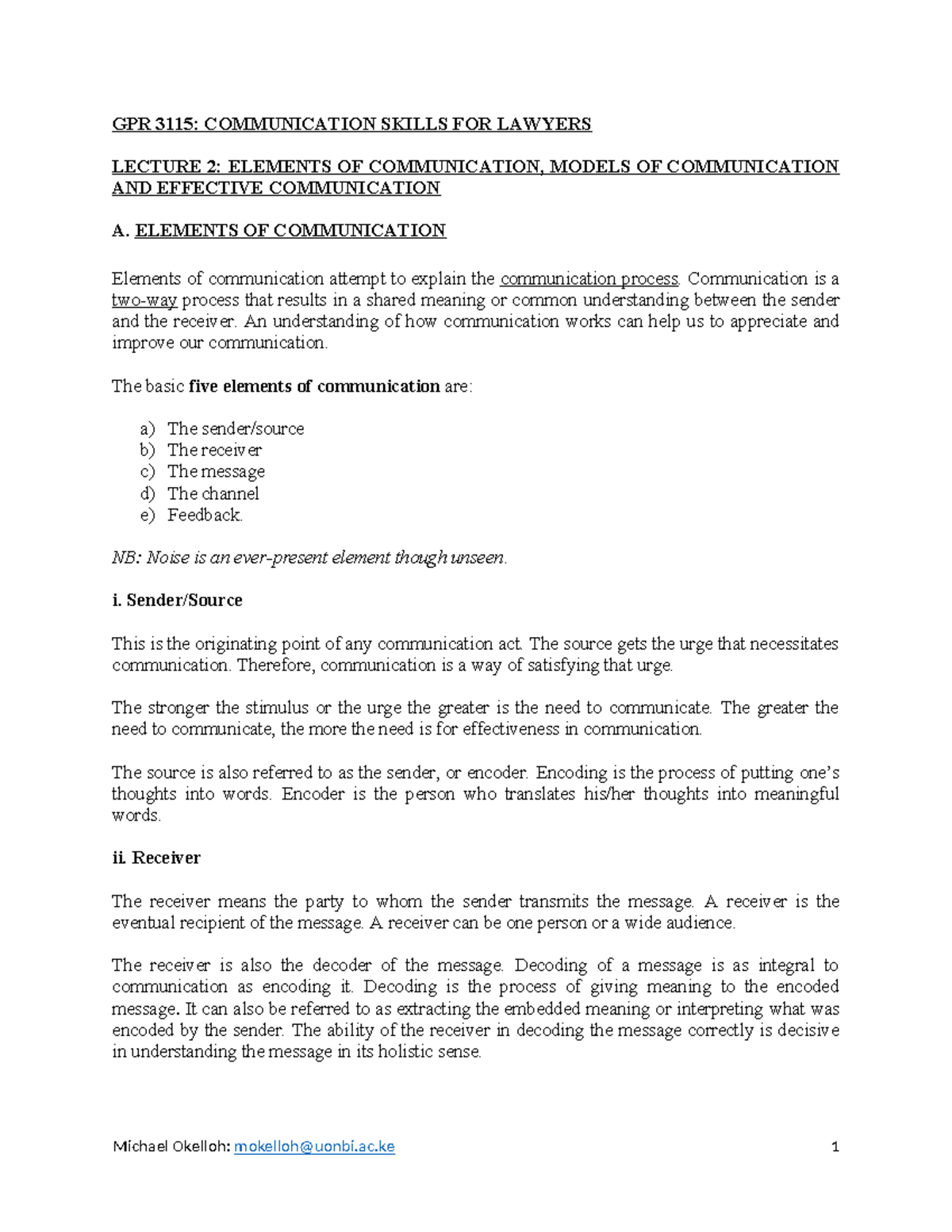 GPR 3115: Communication Skills for Lawyers - Lecture 2 Overview - Studocu