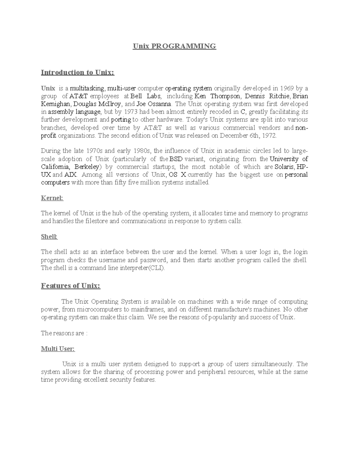 Unix I & II - Comprehensive Overview and Practice Guide - Studocu