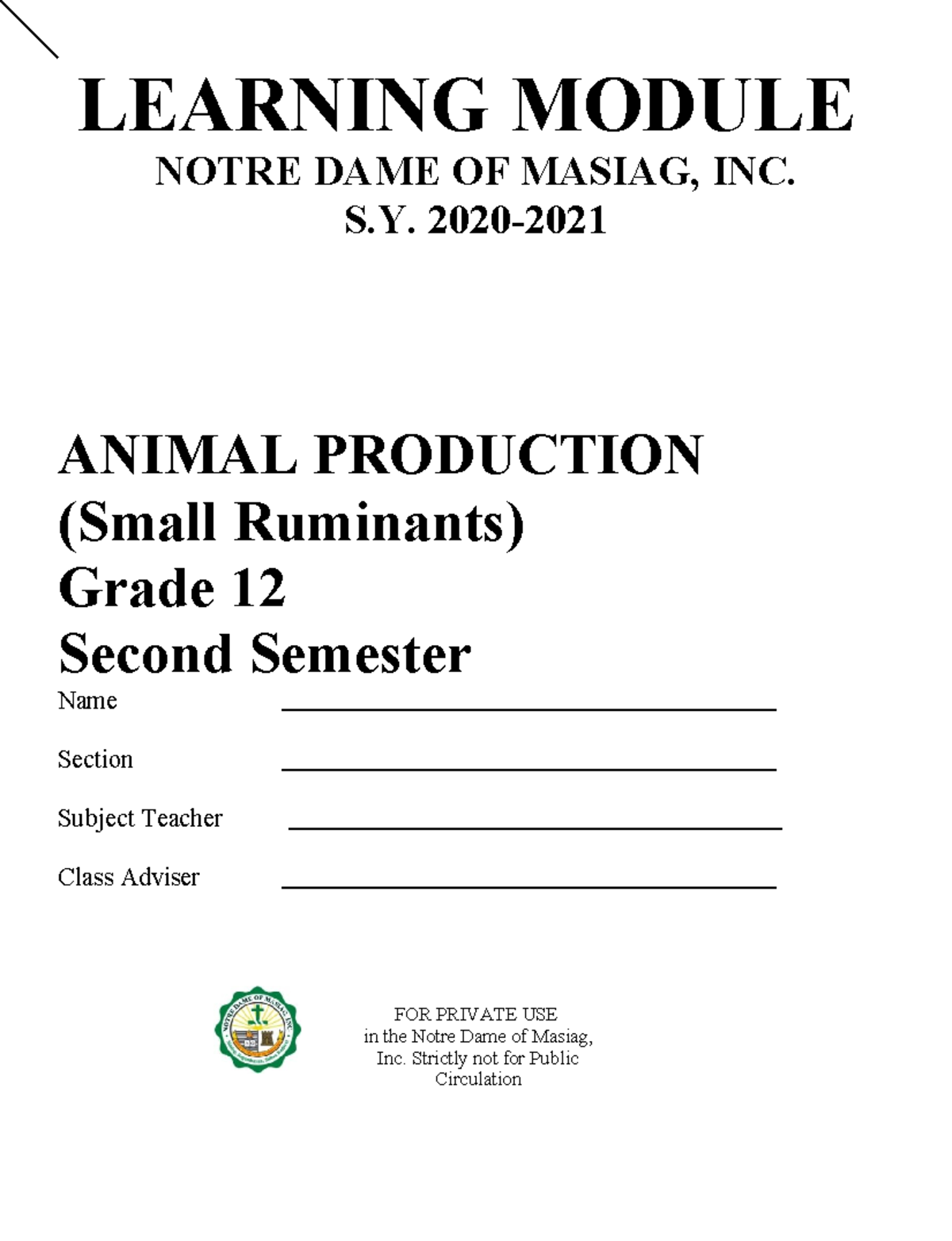 530968705 Animal Production NC II: Small Ruminants Learning Module ...